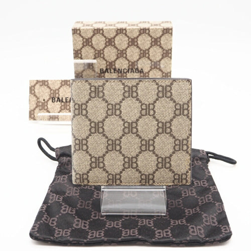 Balenciaga Beige Coated Canvas Leather Wallet (Bi-Fold)