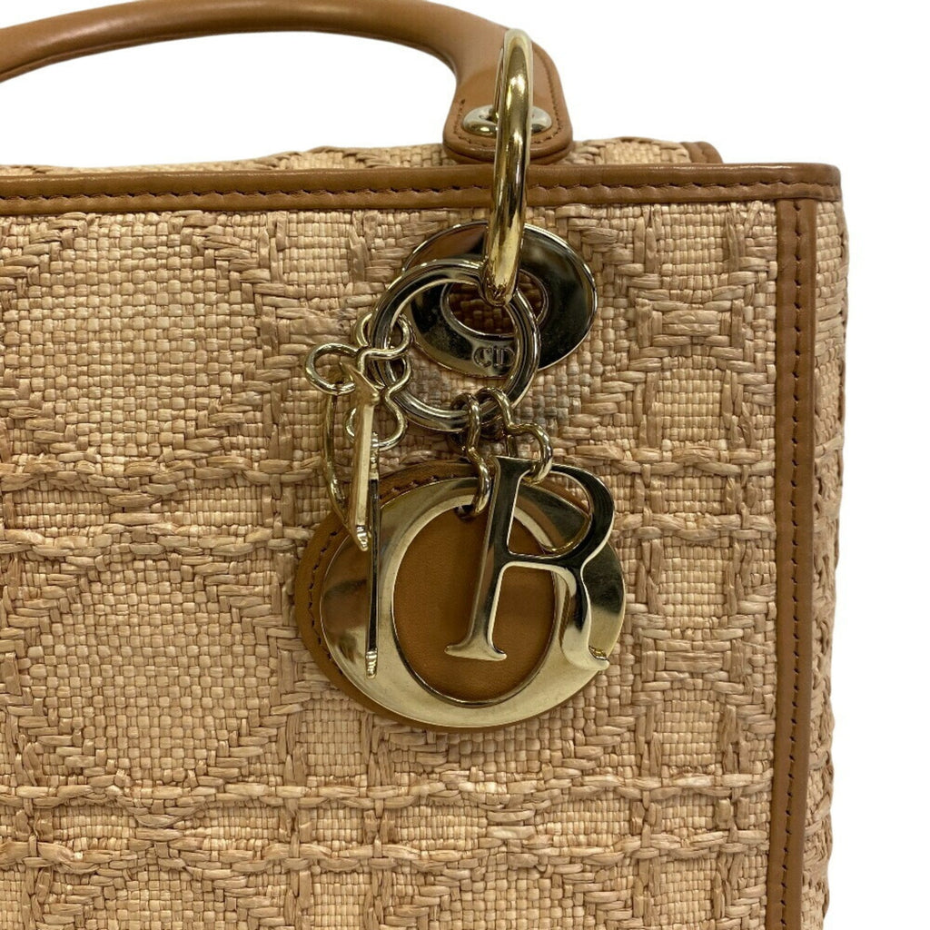 Christian Dior Beige Raffia Leather Shoulder Bag (Pre-Owned)