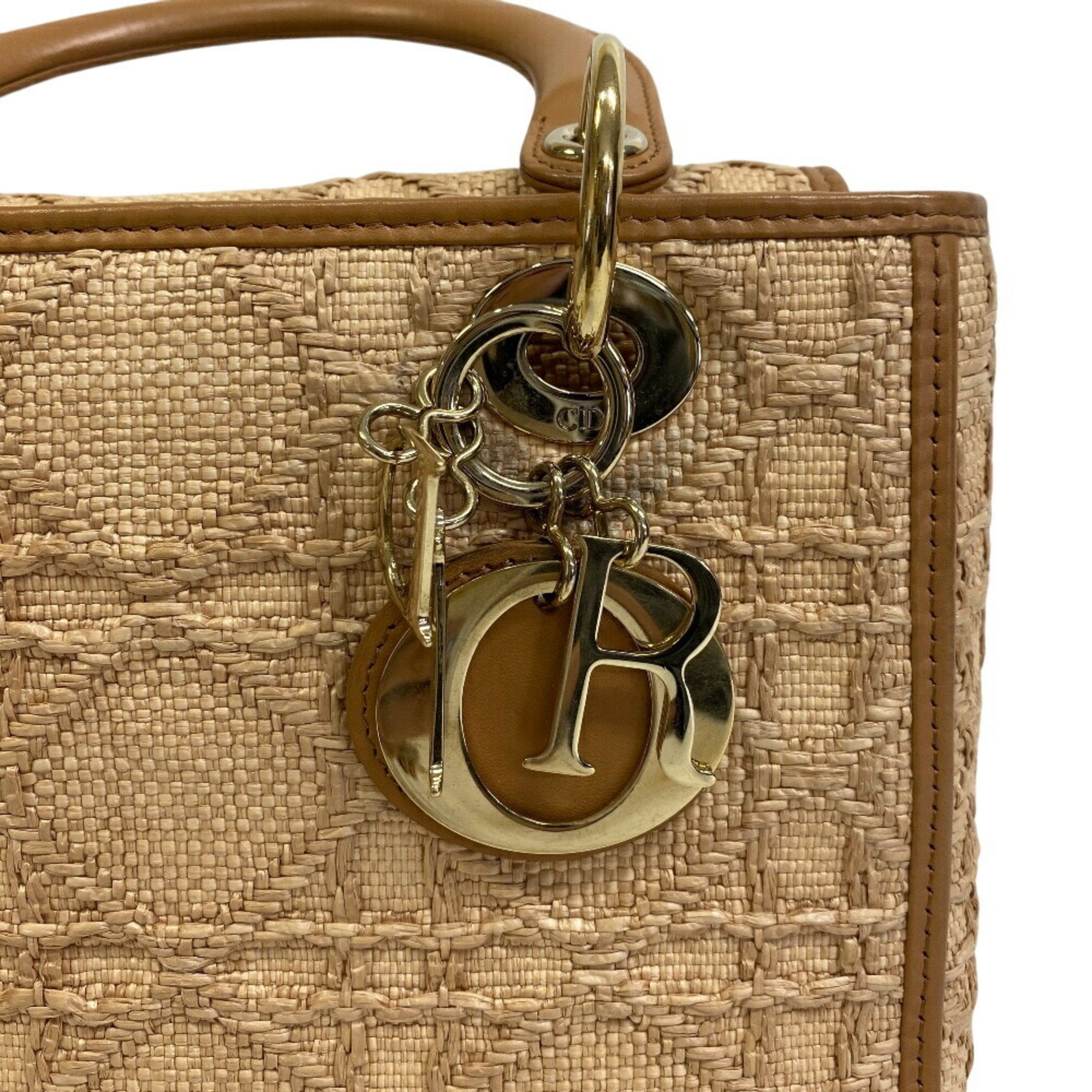 Christian Dior Beige Raffia Leather Shoulder Bag (Pre-Owned)