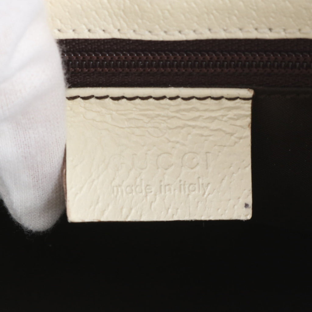 Gucci Jackie Beige White Leather Canvas Handbag (Pre-Owned)
