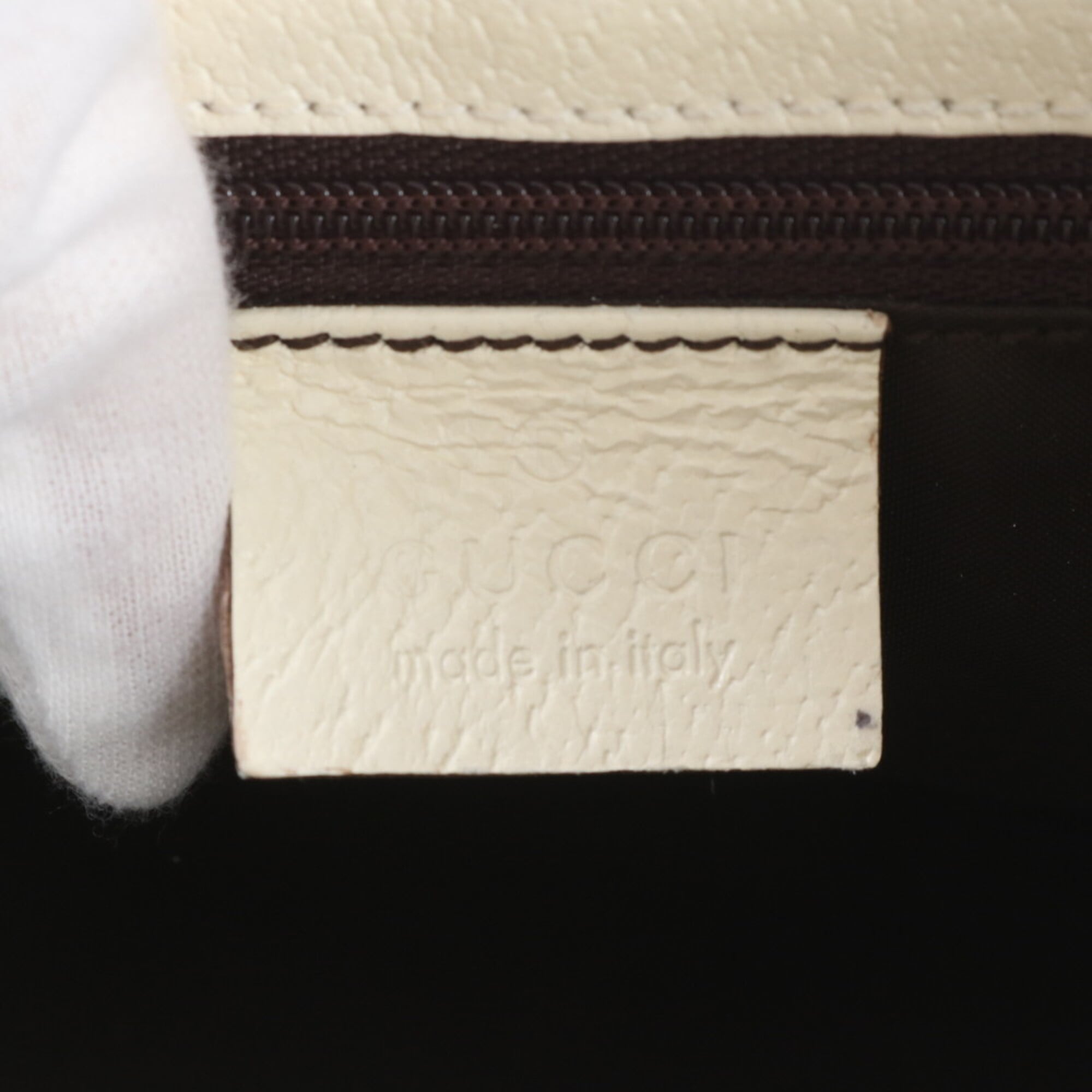 Gucci Jackie Beige White Leather Canvas Handbag (Pre-Owned)