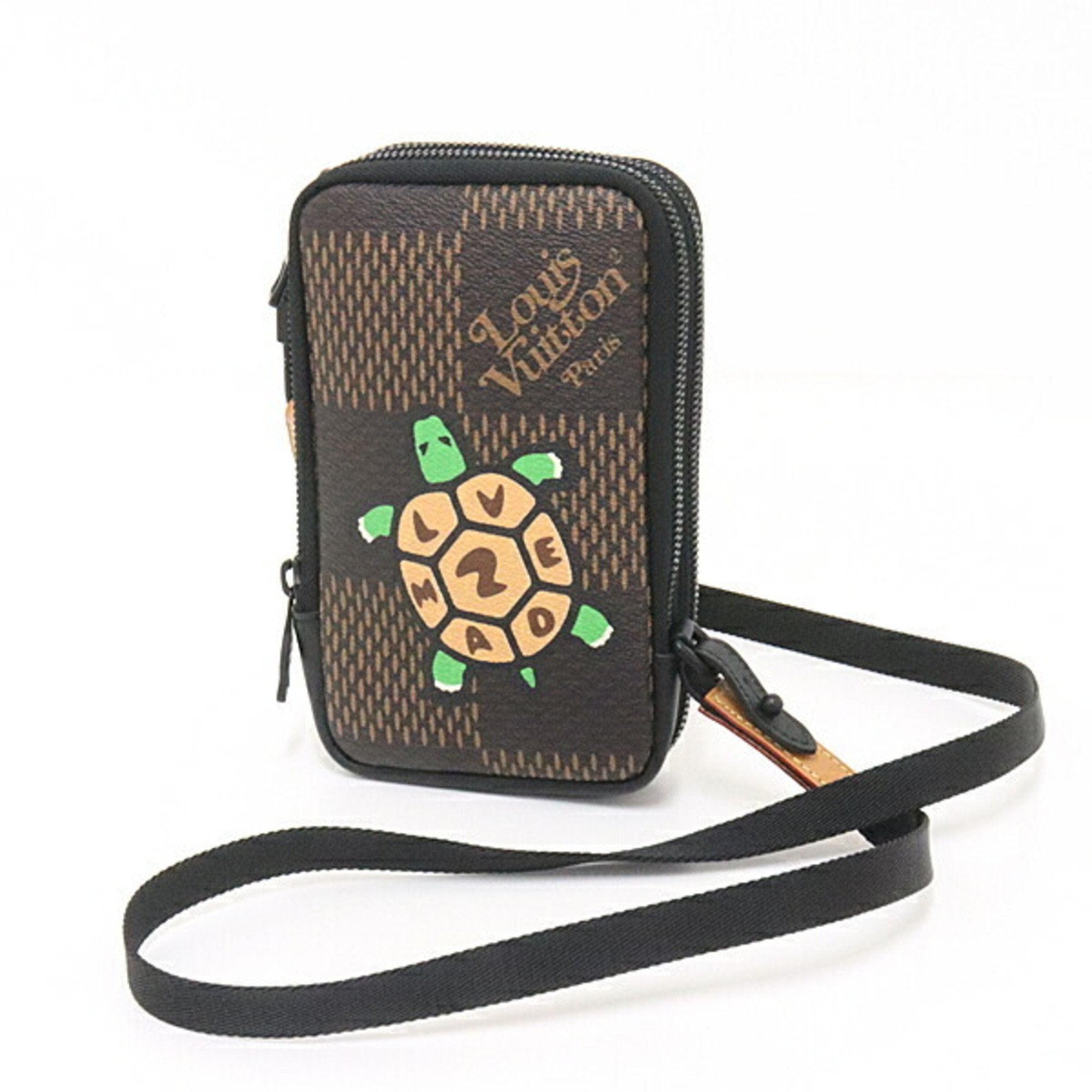 Louis Vuitton Double Phone Pouch NIGO Collaboration Damier Ebene Giant N40377 Br/Black/Multicolor Tortoise Shoulder Bag Wallet Crossbody