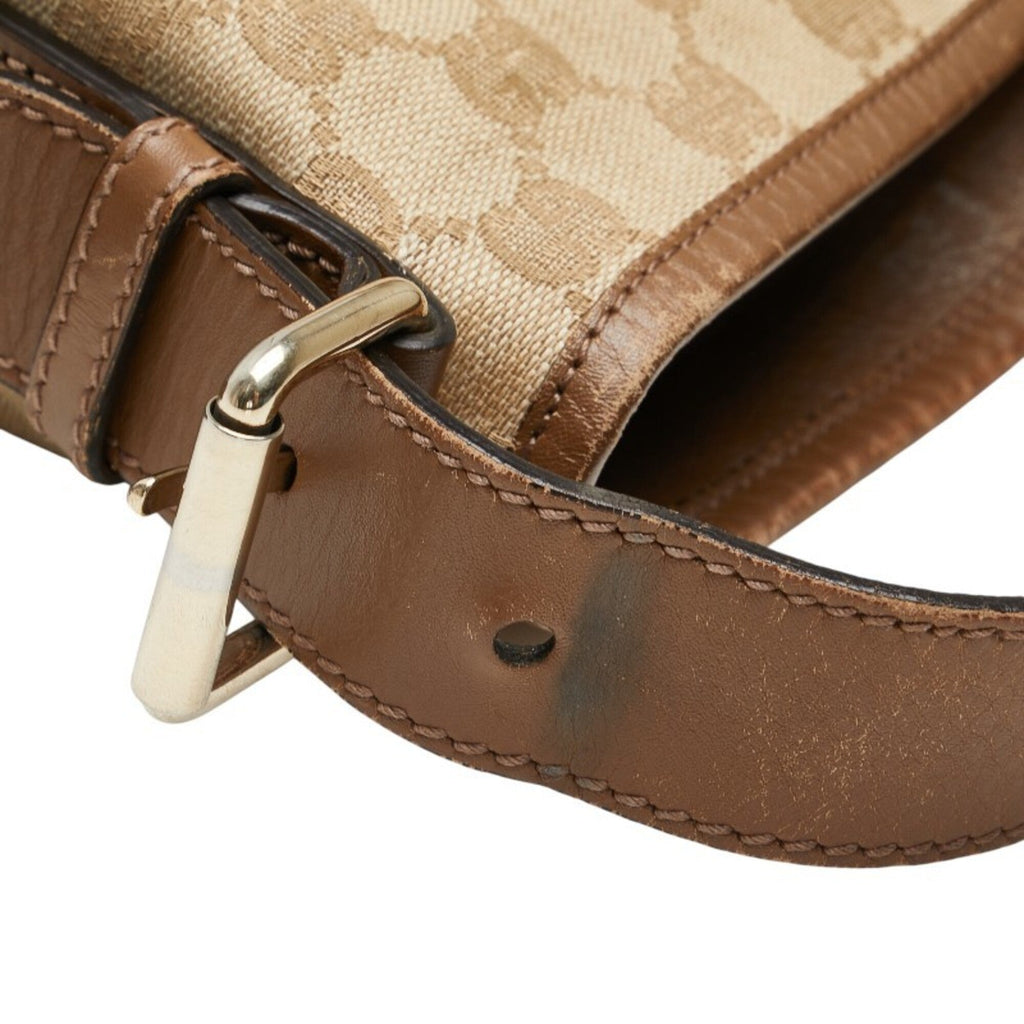 Gucci Beige Brown Canvas Leather Shoulder Bag (Pre-Owned)