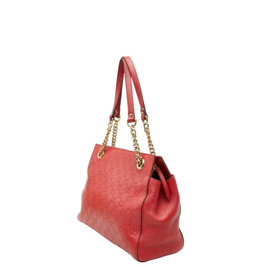 Gucci Red Color Leather Tote Bag (Pre-Owned)