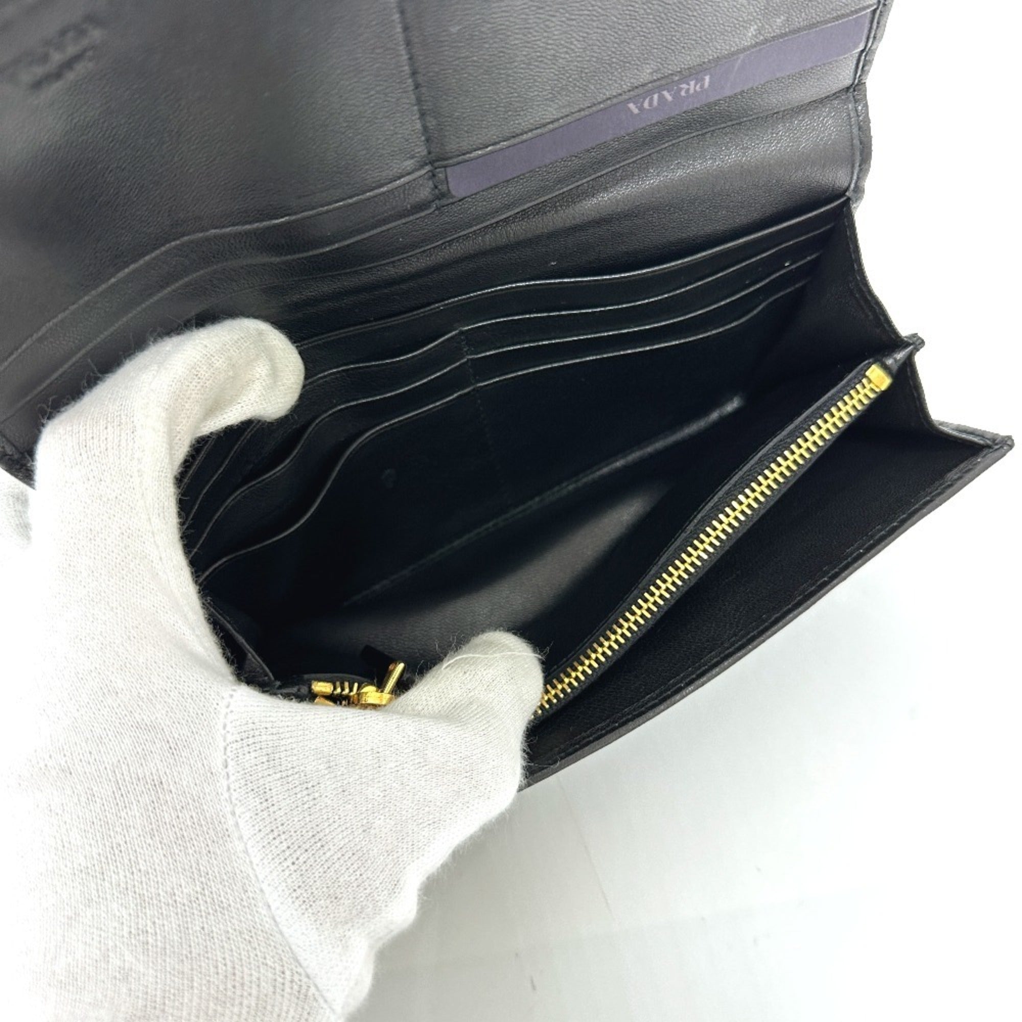 Prada Black Leather Long Wallet (Bi-Fold)