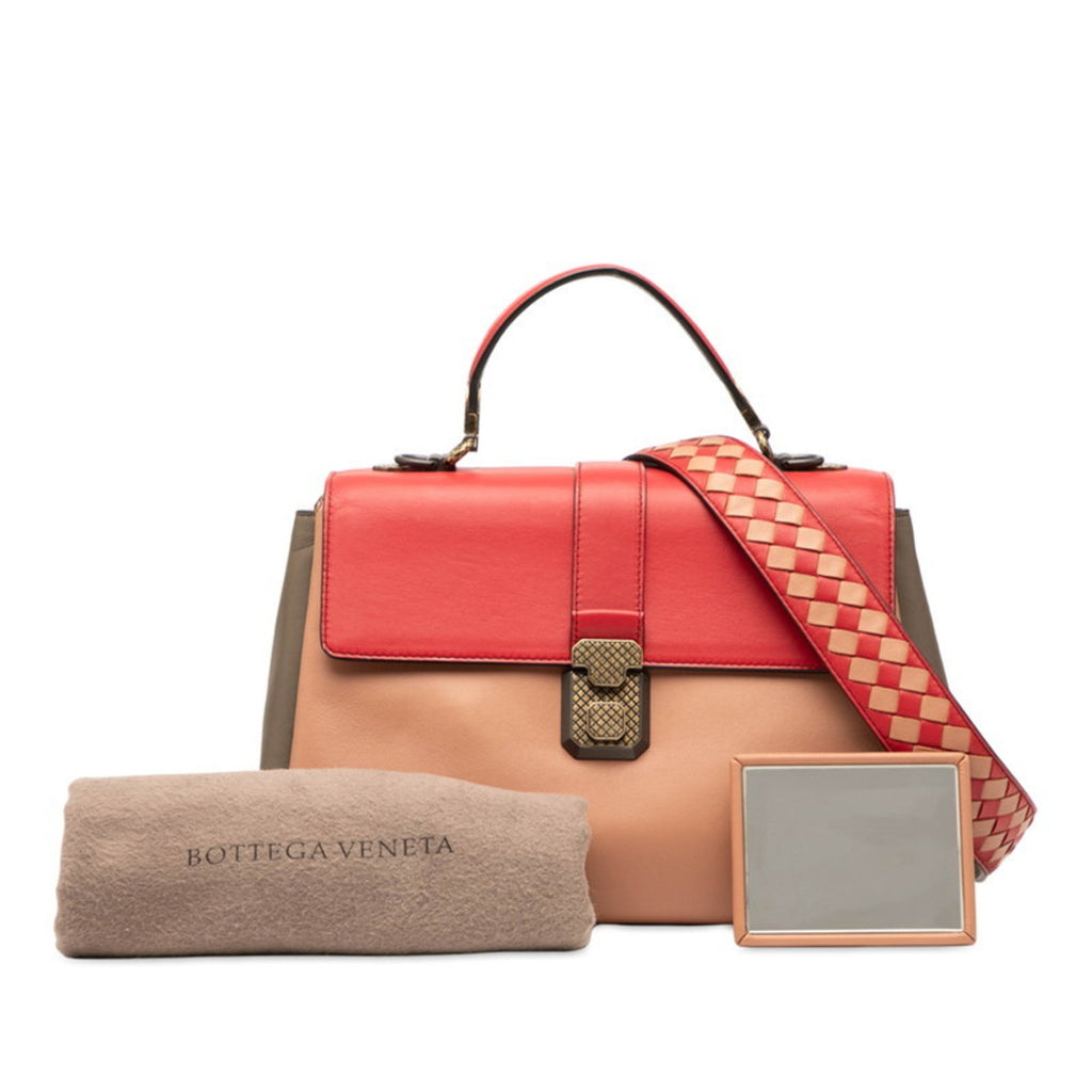 Bottega Veneta Beige Pink Red Color Leather Handbag Shoulder Bag