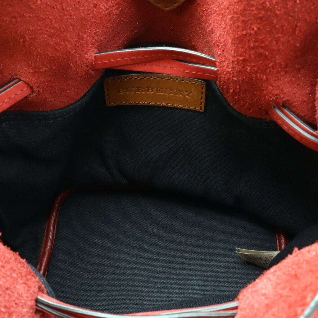 Burberry Brown Red Color Suede Canvas Leather Shoulder Bag