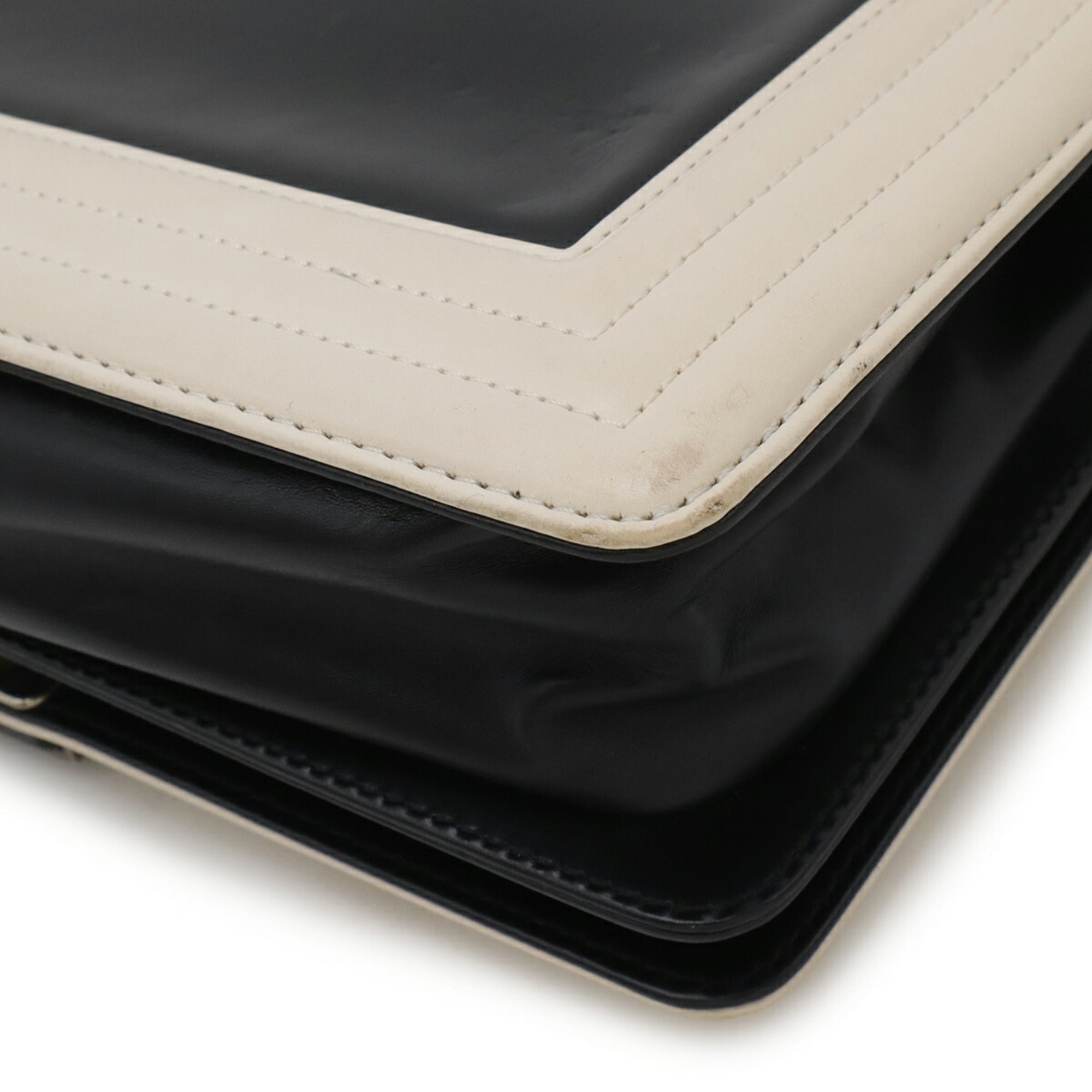 Chanel Black Ivory Leather Shoulder Bag