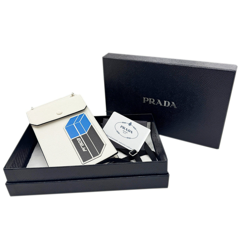 Prada Black Blue White Saffiano Pouch Shoulder Bag