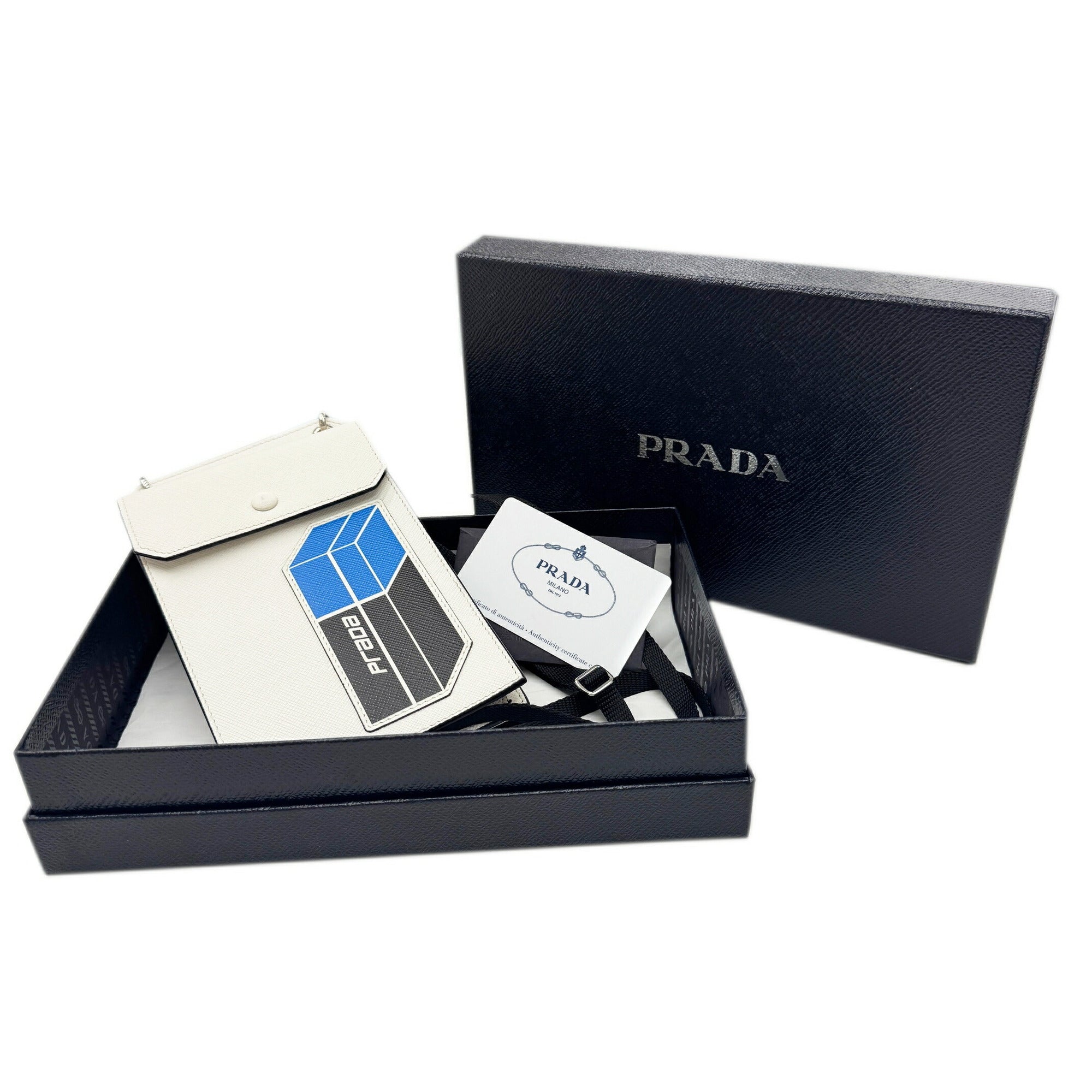 Prada Black Blue White Saffiano Pouch Shoulder Bag