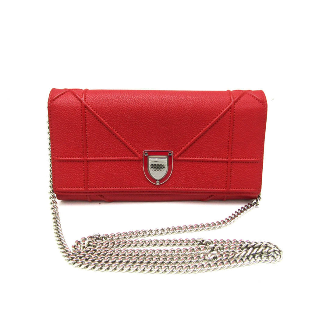 Christian Dior Red Color Leather Chain/Shoulder Wallet (Pre-Owned)