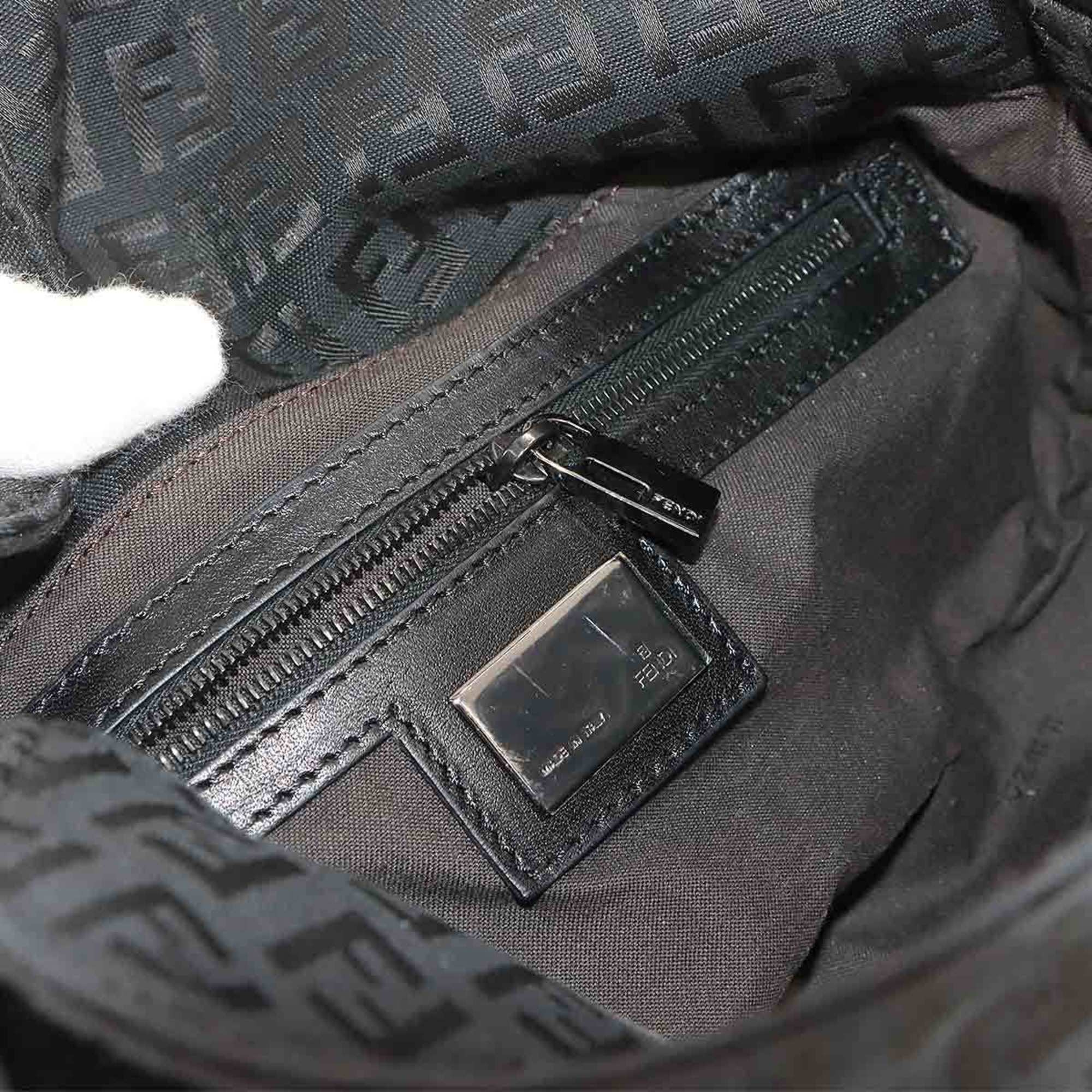Fendi Black Canvas Leather Baguette Bag Shoulder Bag