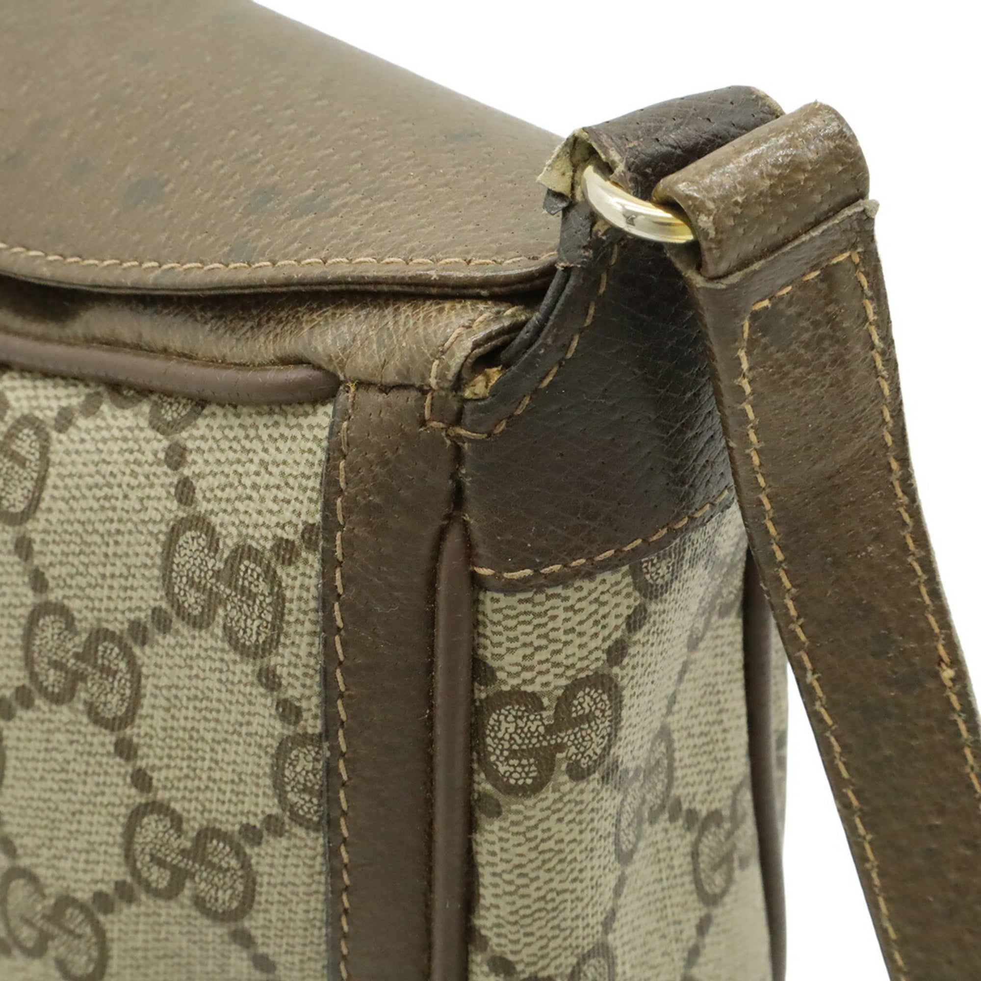 Gucci Gg Plus Beige Brown Green Red Color Coated Canvas Leather Pochette Shoulder Bag (Pre-Owned)