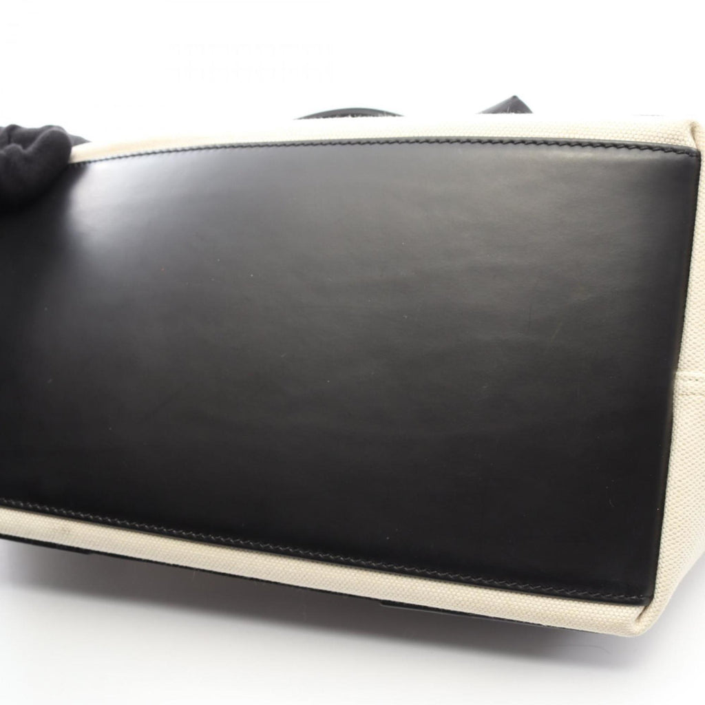 Balenciaga Black Ivory Canvas Leather Handbag Pouch Tote