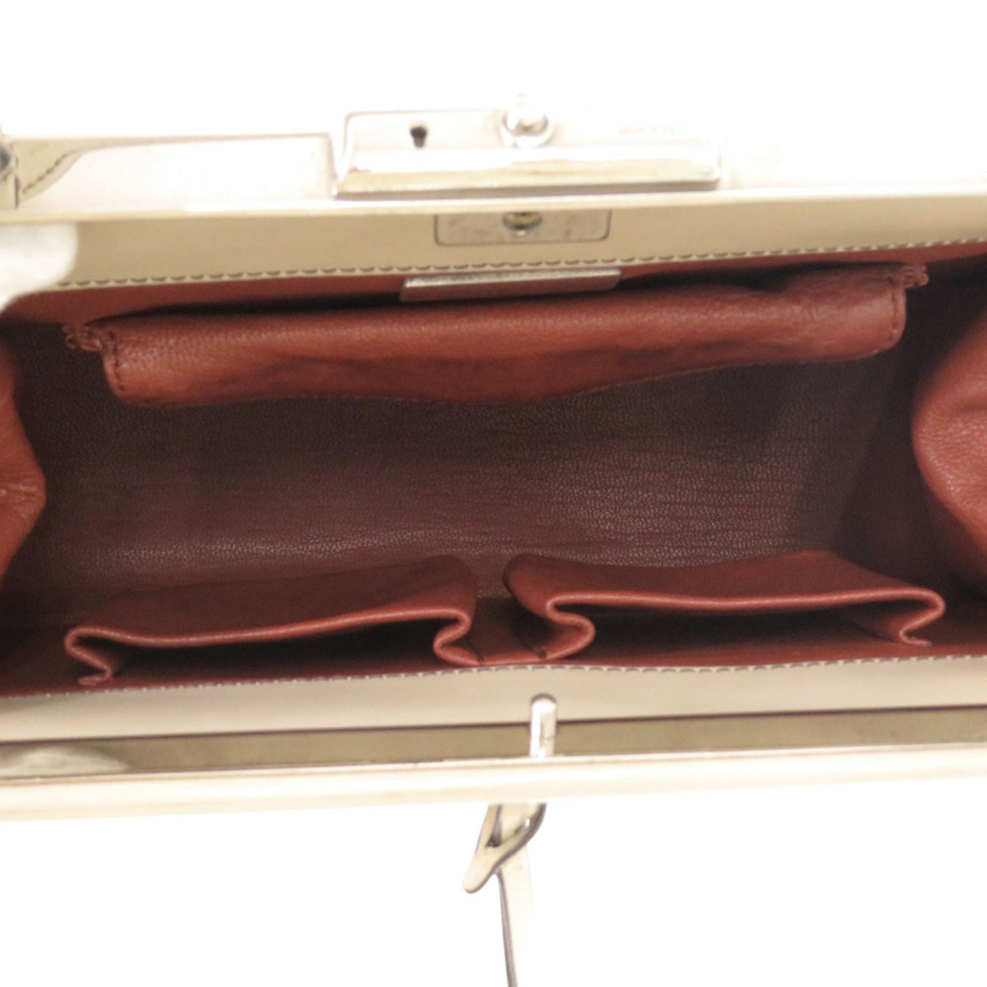 Prada Beige Ivory Patent Leather Handbag
