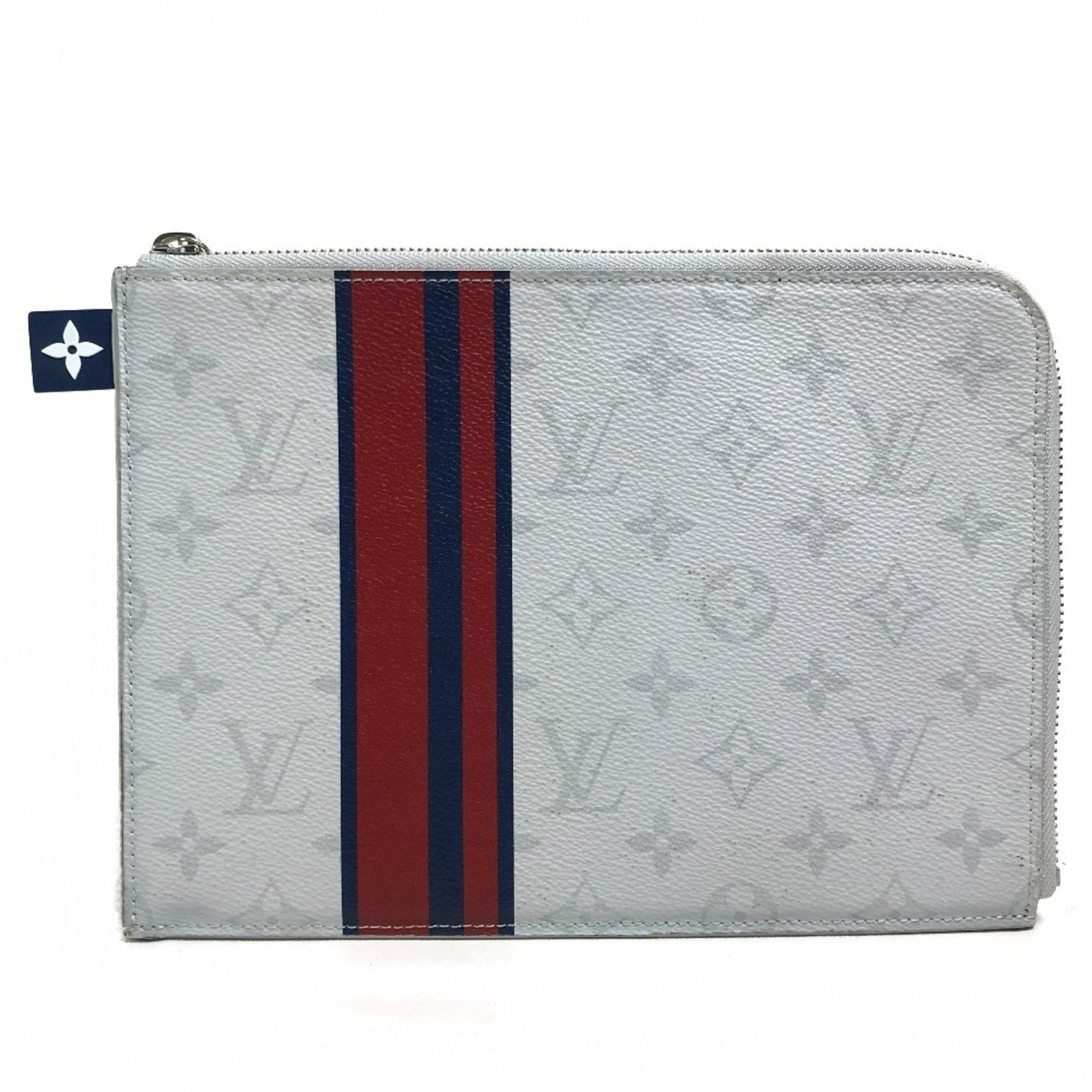 Louis Vuitton Blue Red Color White Monogram Clutch Bag Pochette