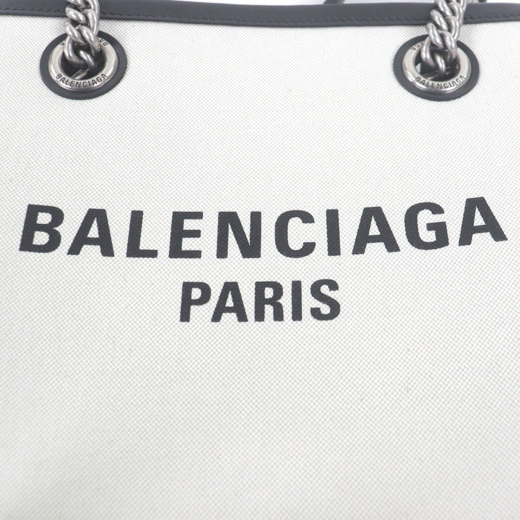 Balenciaga Black Light Beige Canvas Leather Handbag Tote