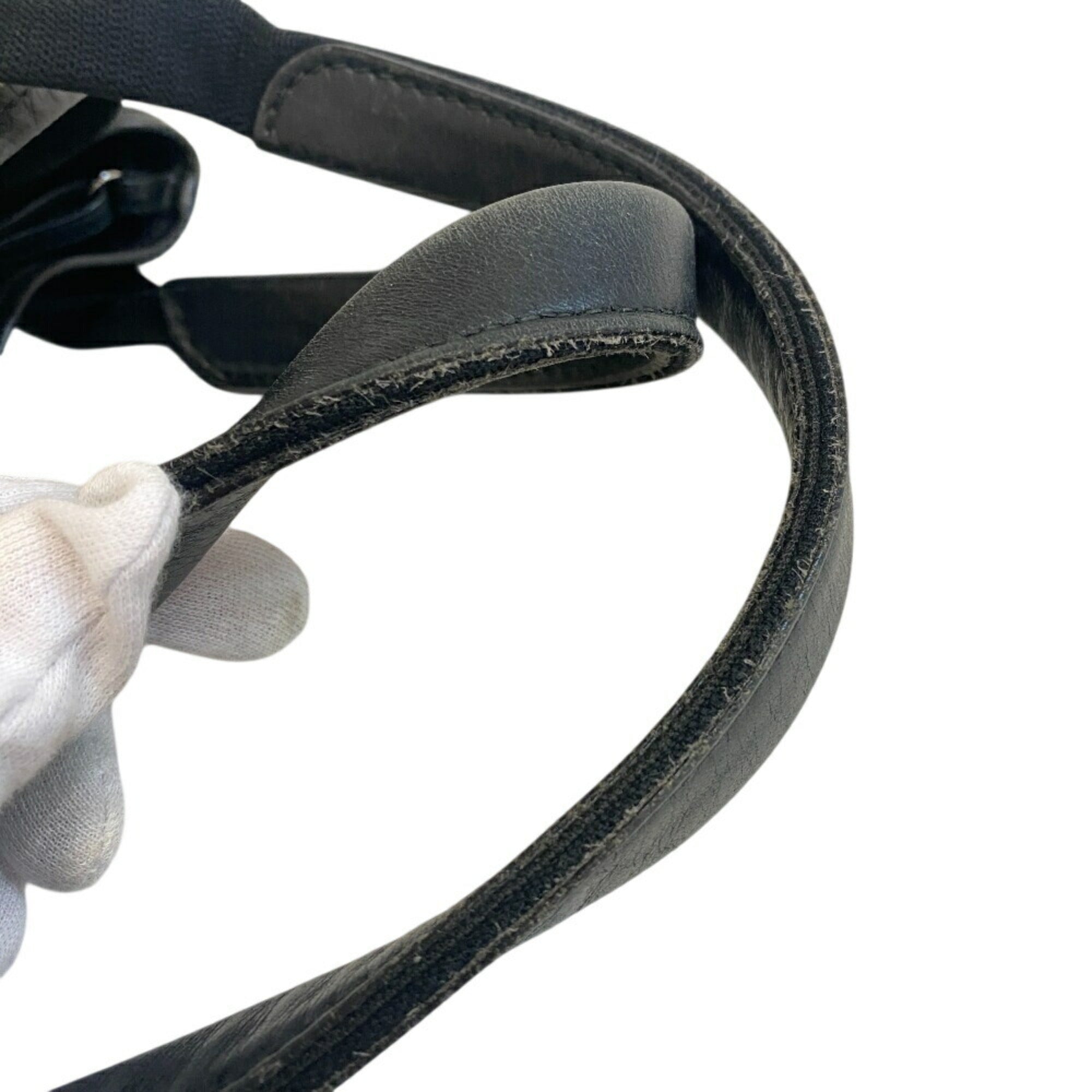 Balenciaga Black Ivory Canvas Leather Hand