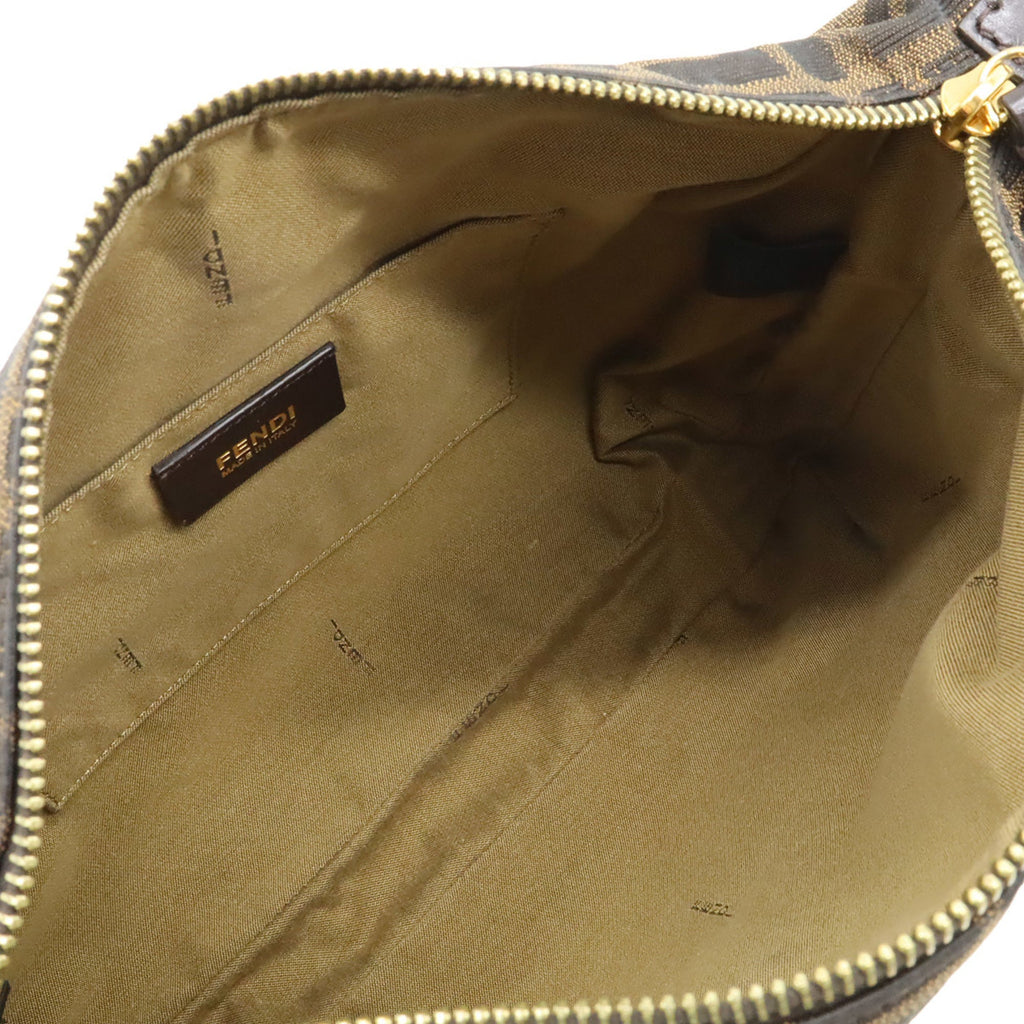 Fendi Dark Brown Khaki Brown Leather Nylon Canvas Shoulder Bag