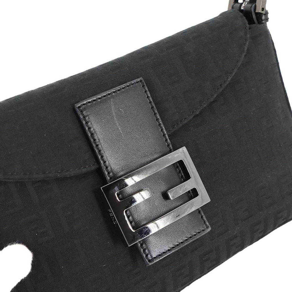 Fendi Black Canvas Leather Baguette Bag Shoulder Bag