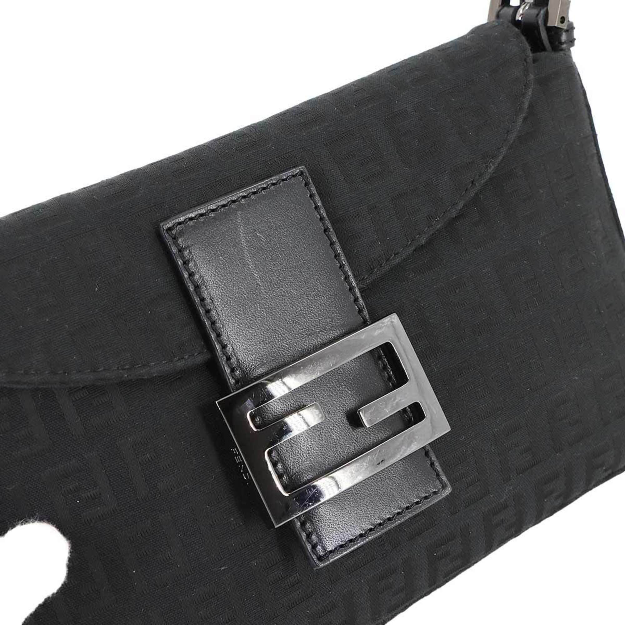 Fendi Black Canvas Leather Baguette Bag Shoulder Bag