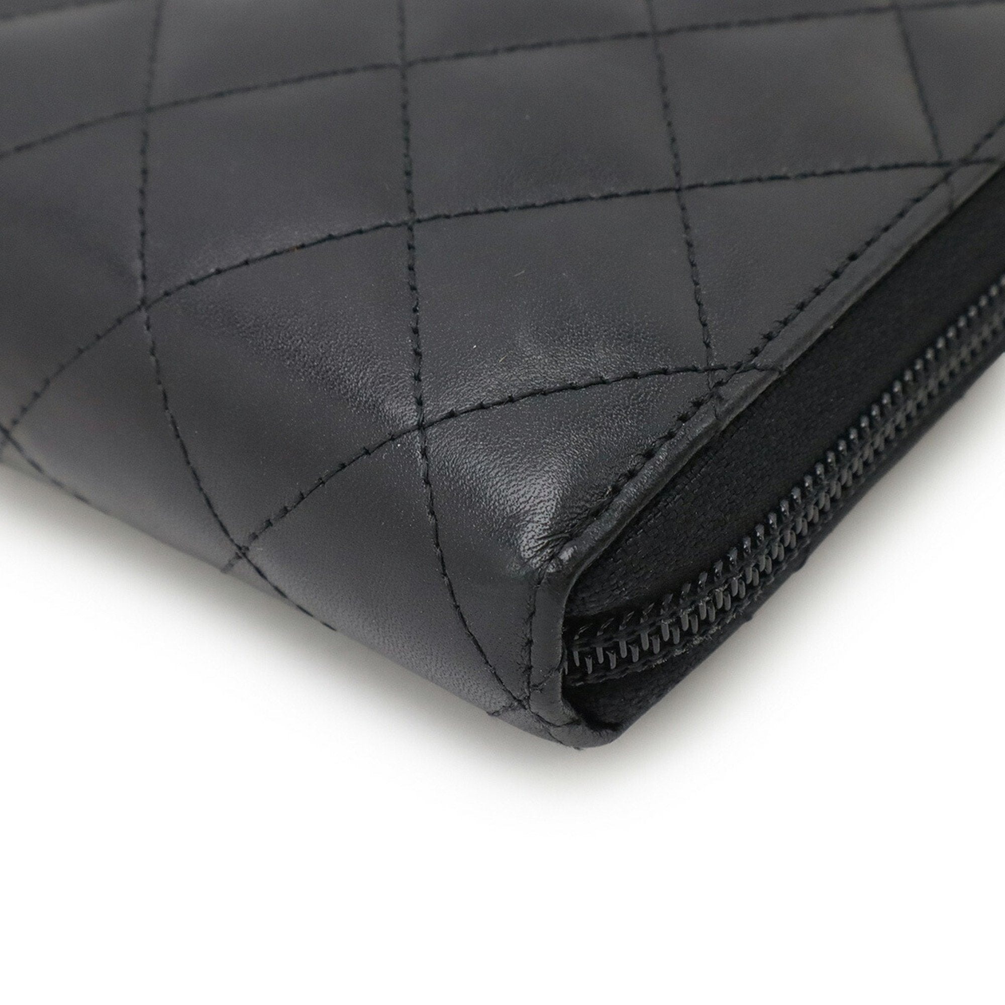 Chanel Cambon Black Pink Leather Long Wallet (Bi-Fold)