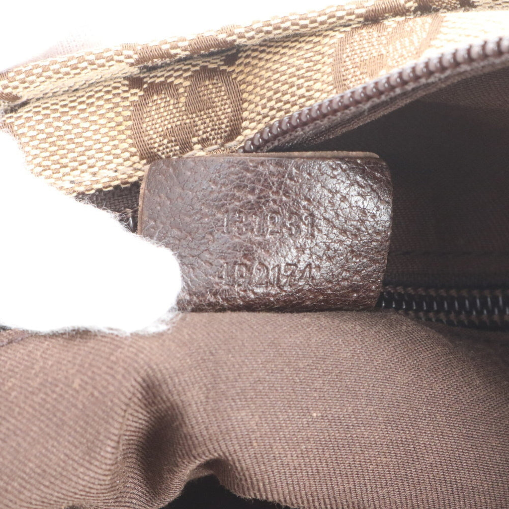 Gucci Beige Leather Canvas Shoulder Bag Tote Bag (Pre-Owned)