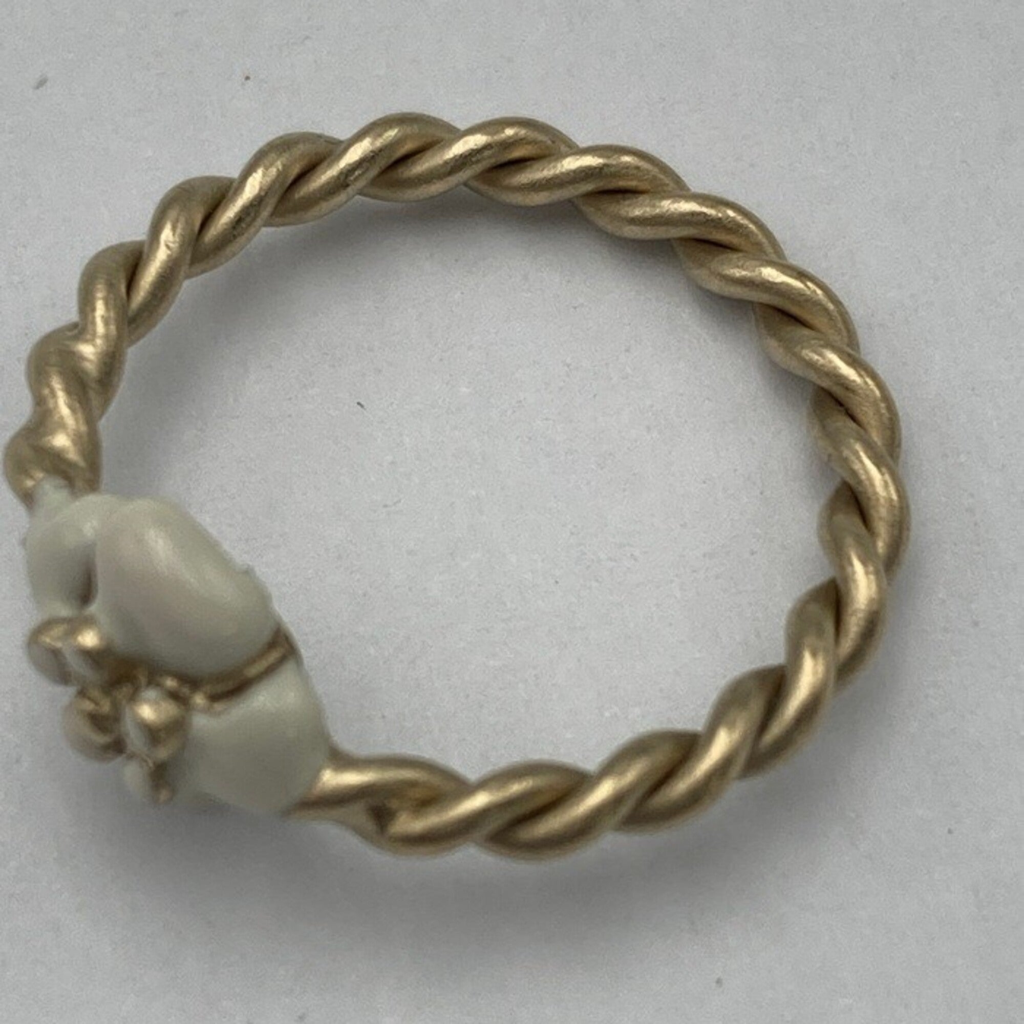 Chanel Gold White Metal Band Ring