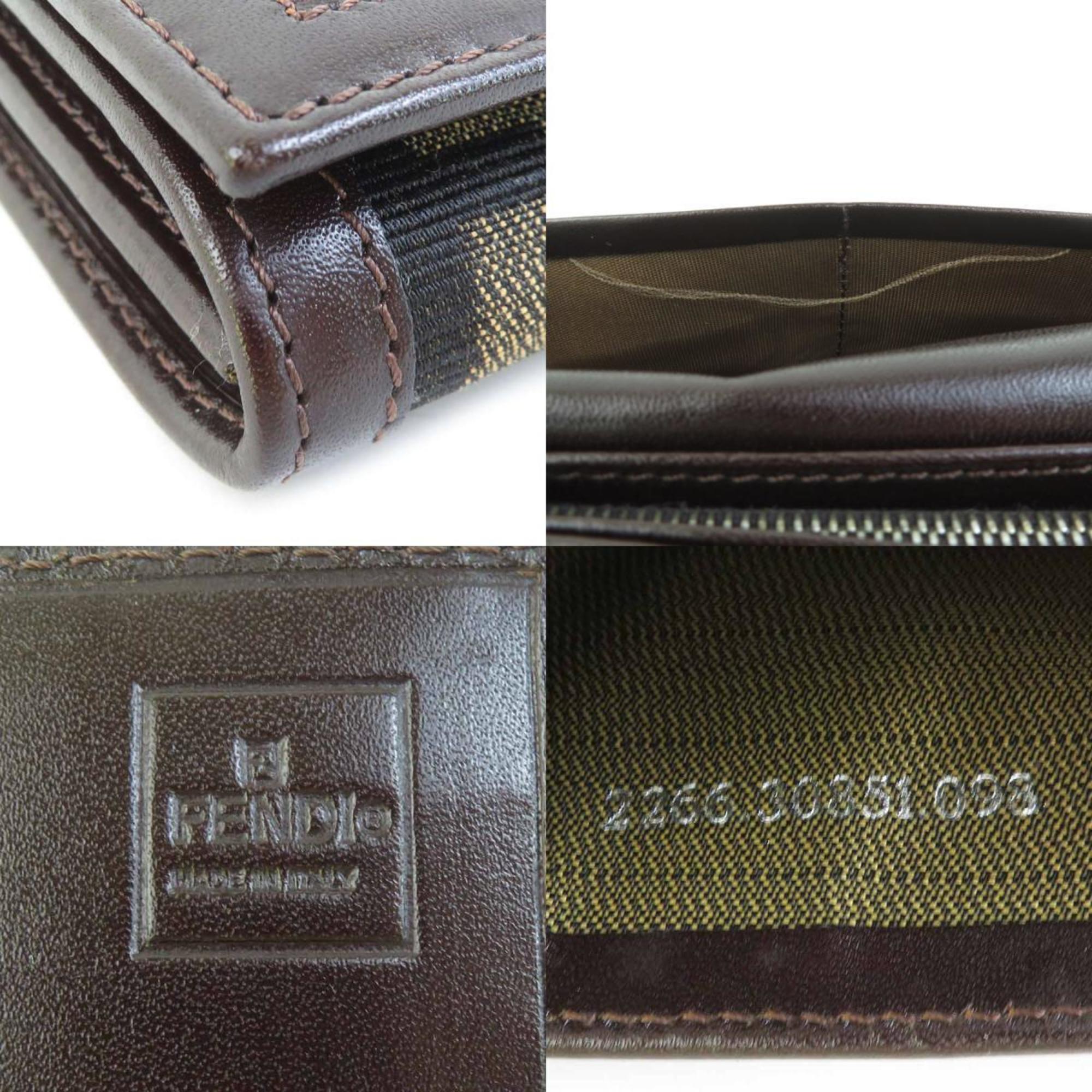 Fendi Brown Canvas Leather Long Wallet (Bi-Fold)