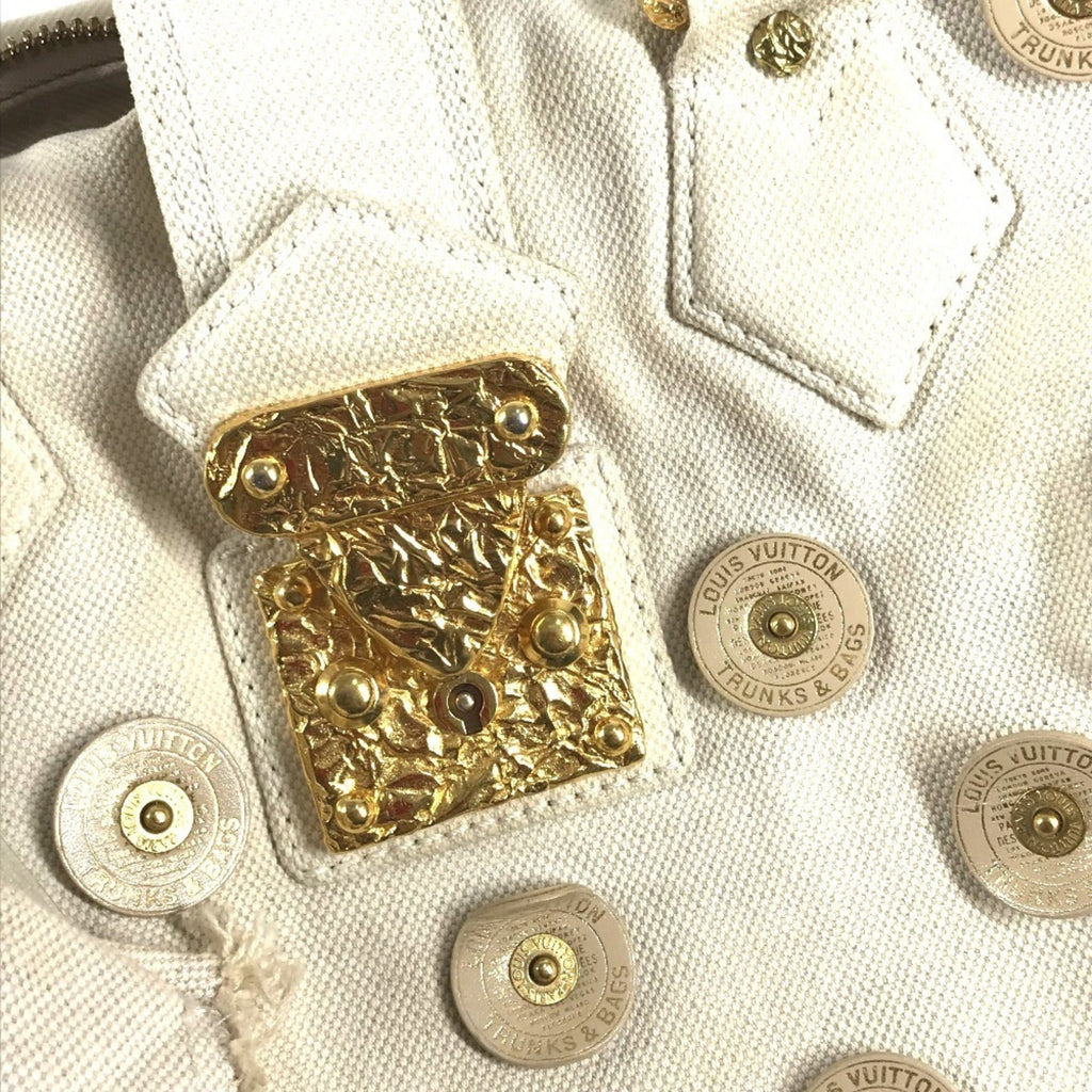 Louis Vuitton White Canvas Boston Bag Handbag Shoulder Bag