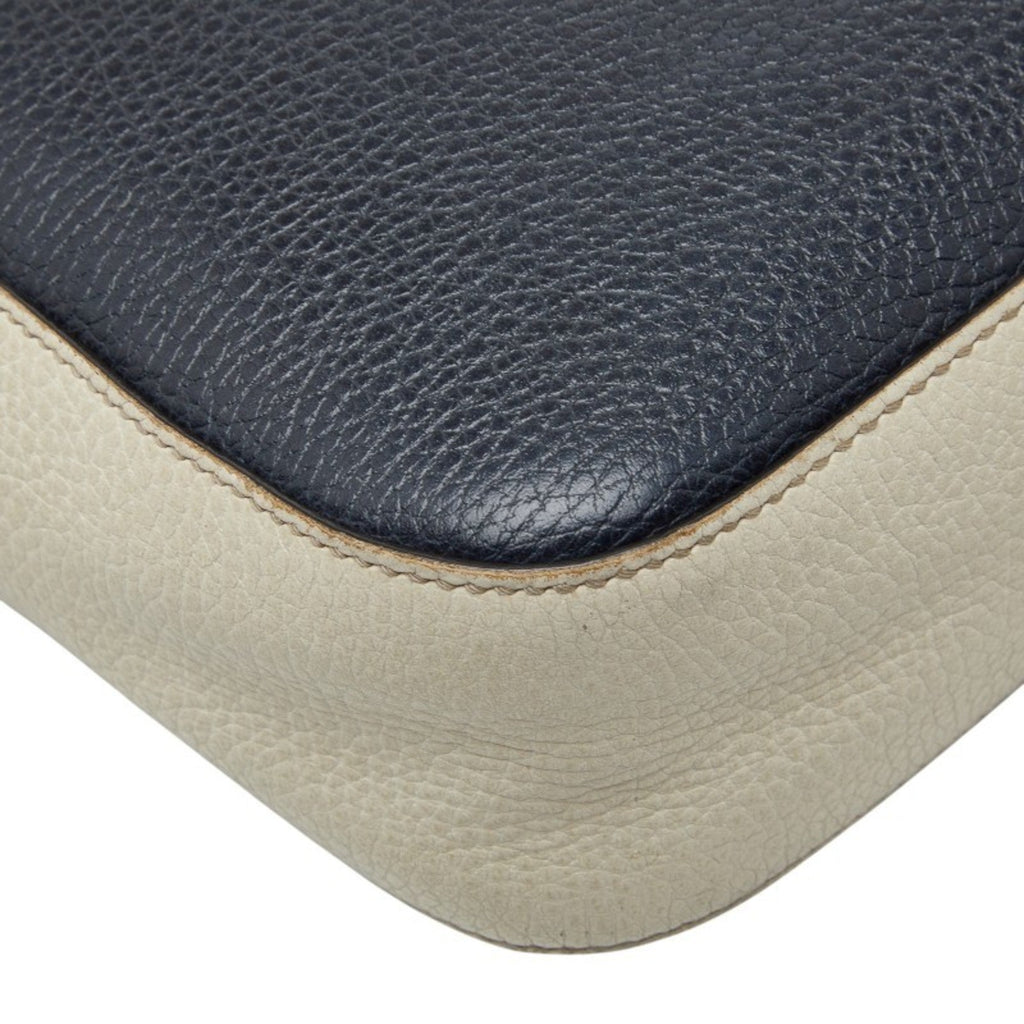Gucci Navy Red Color White Leather Shoulder Bag (Pre-Owned)