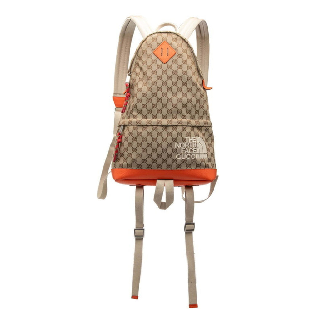 Gucci Beige Orange Canvas Leather Backpack (Pre-Owned)