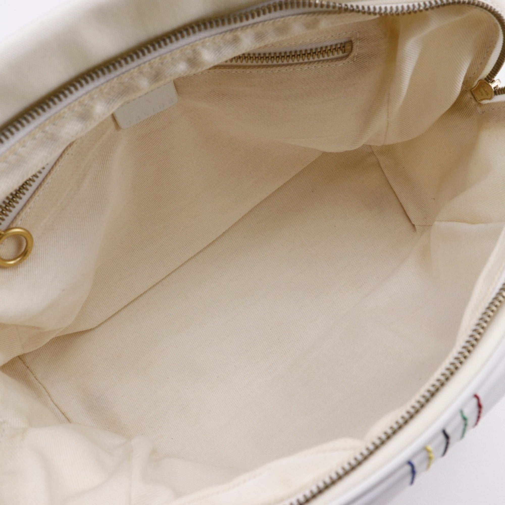 Celine White Nylon Canvas Leather Boston Bag Handbag