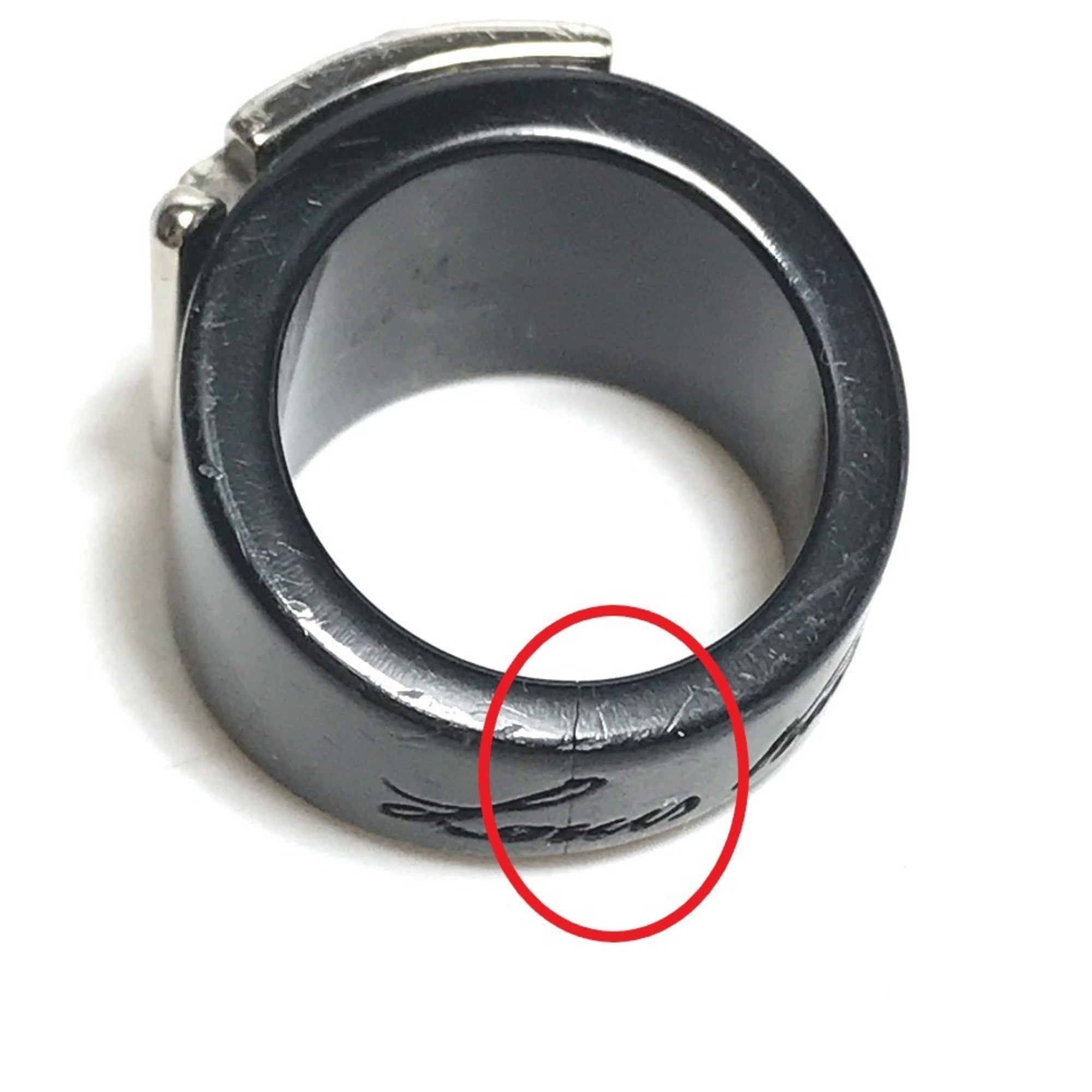 Louis Vuitton Silver Black Plastic Band Ring