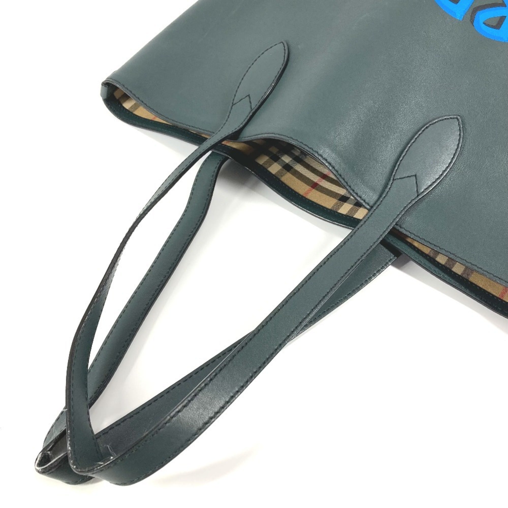 Burberry Blue Khaki Leather Shoulder Bag Tote Bag