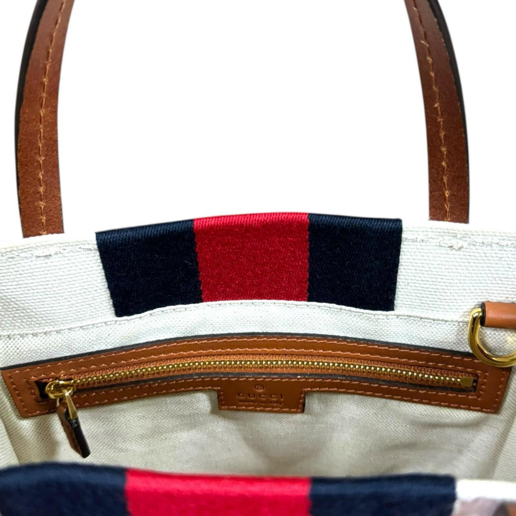 Gucci Navy Red Color White Canvas Shoulder Bag (Pre-Owned)