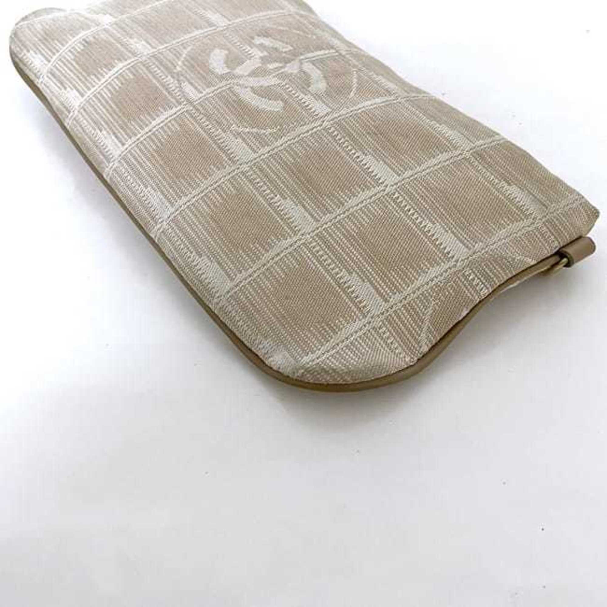 Chanel New Travel Line Beige Nylon Leather Pouch