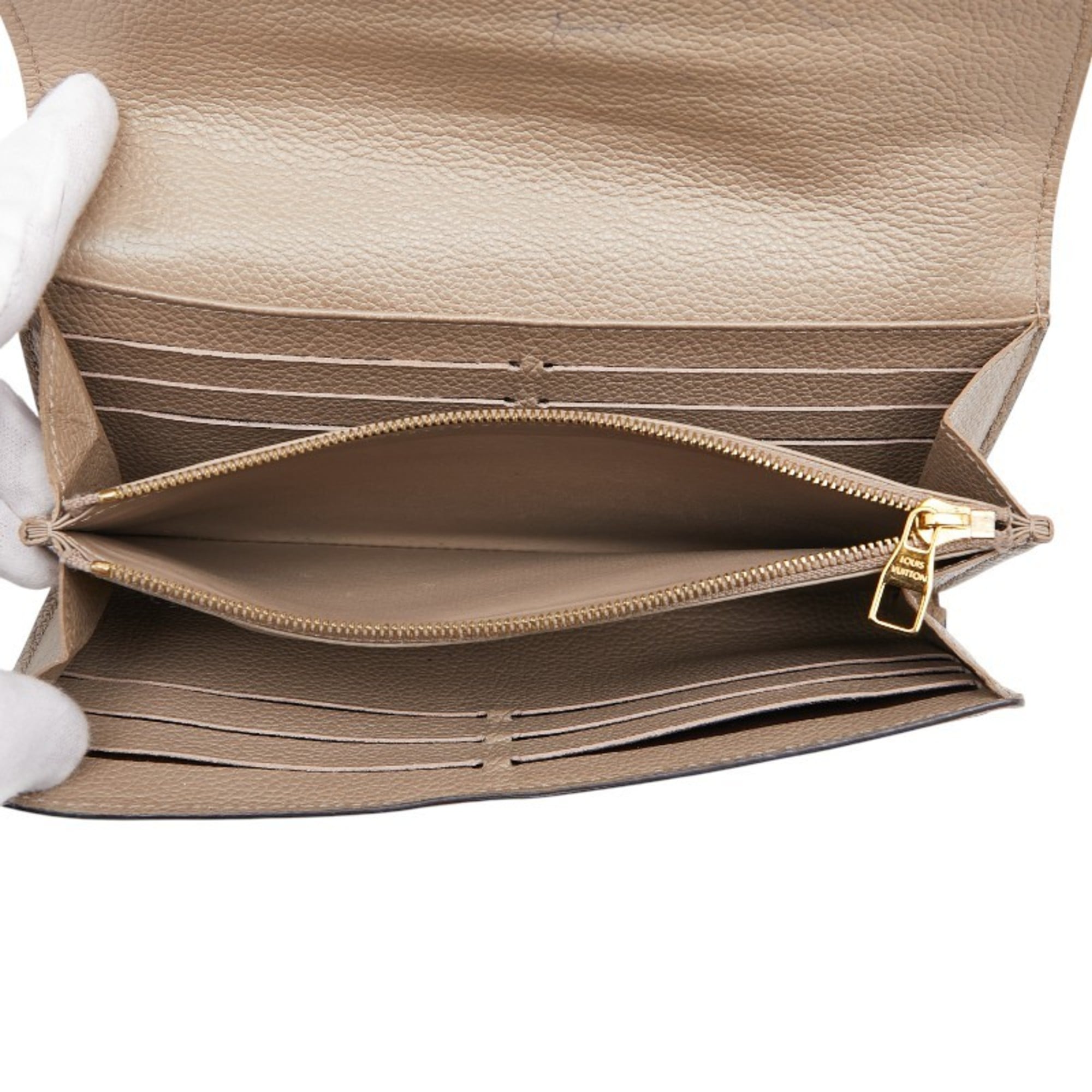 Louis Vuitton Beige Leather Long Wallet (Tri-Fold)