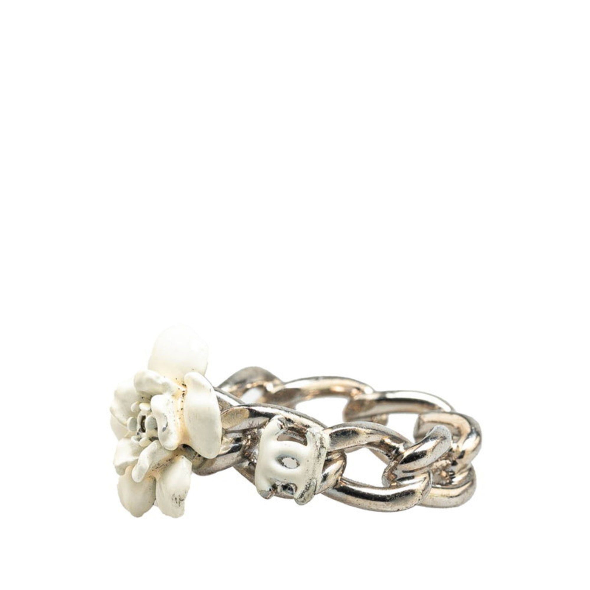 Chanel Silver White Metal Band Ring