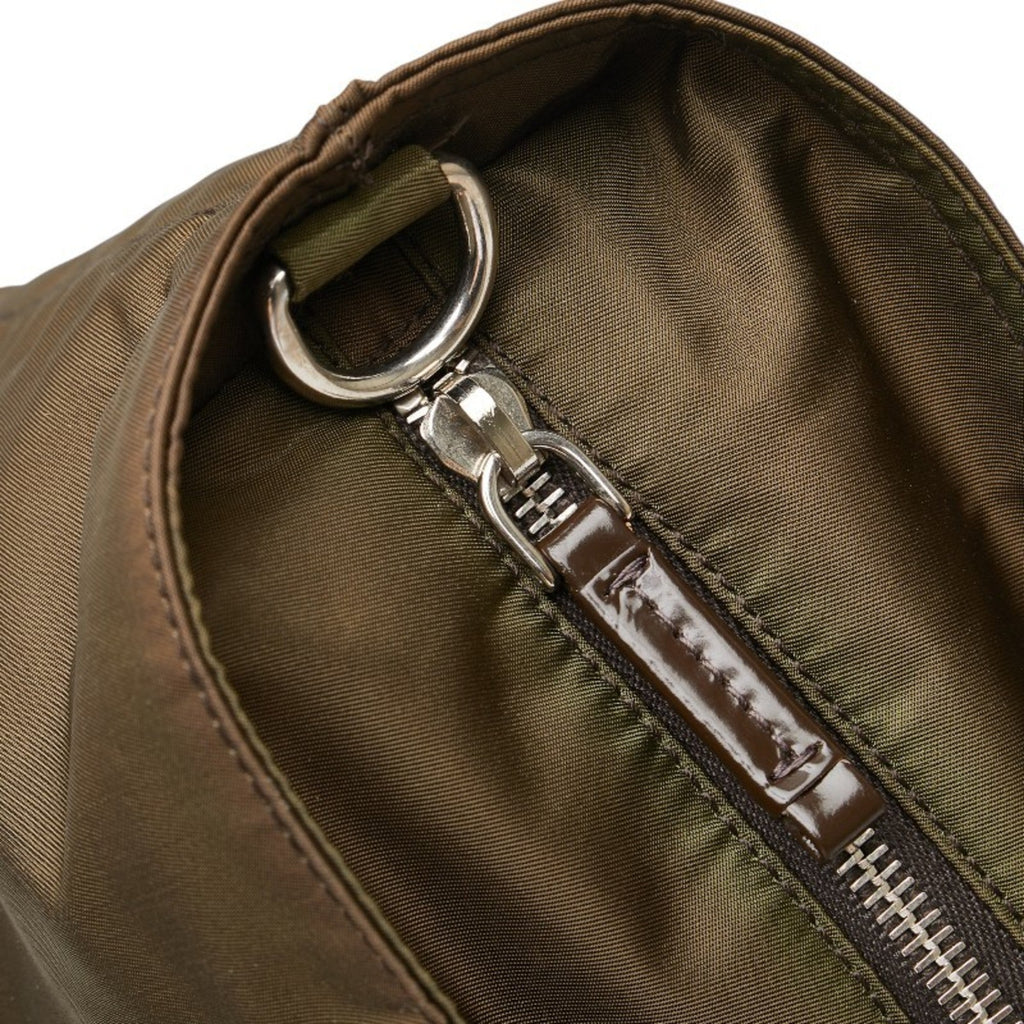 Prada Brown Khaki Nylon Leather Handbag Shoulder Bag