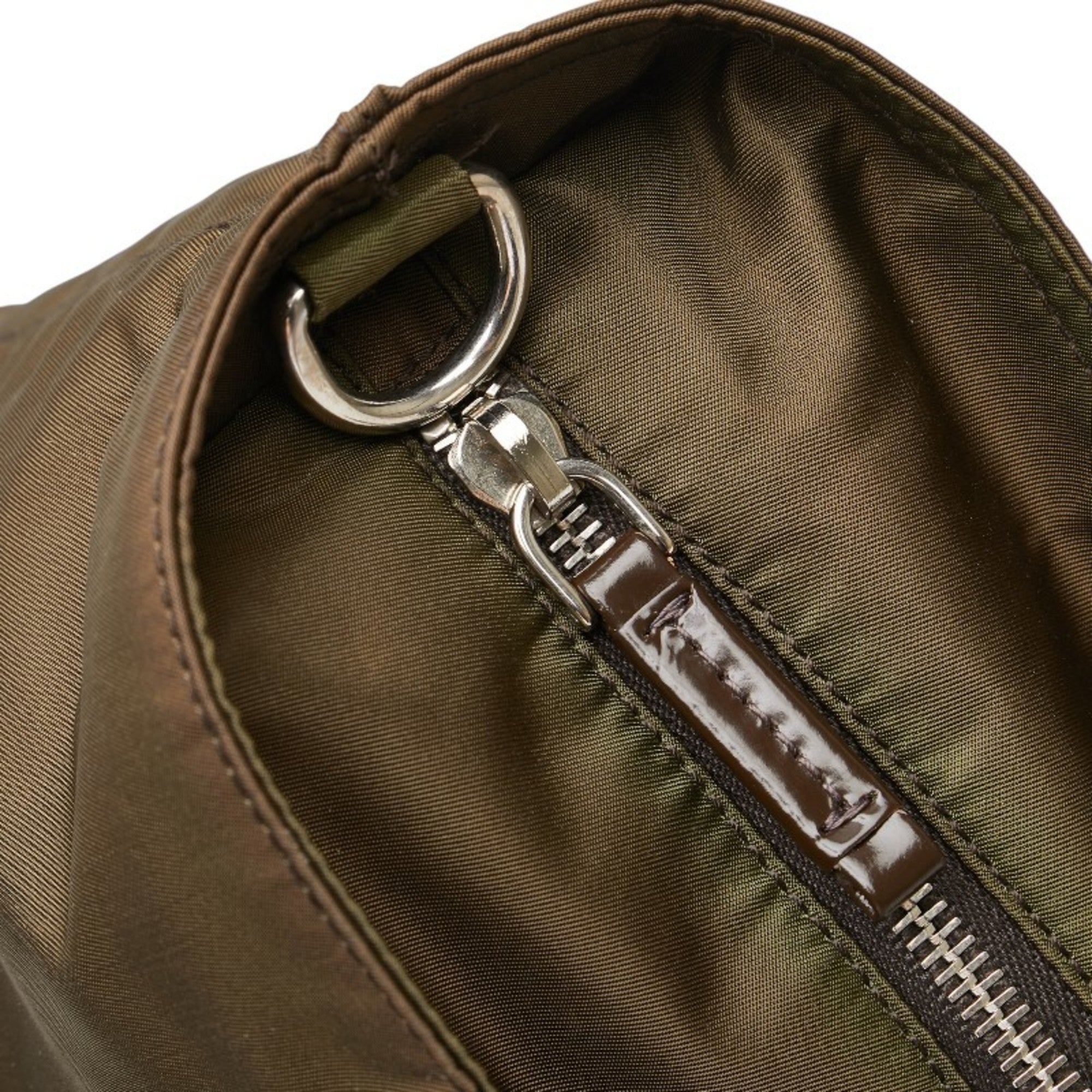Prada Brown Khaki Nylon Leather Handbag Shoulder Bag
