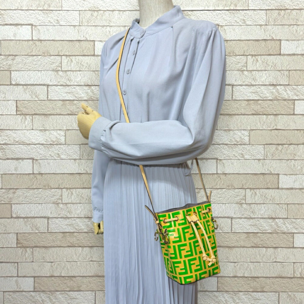 Fendi Beige Green Leather Shoulder Bag