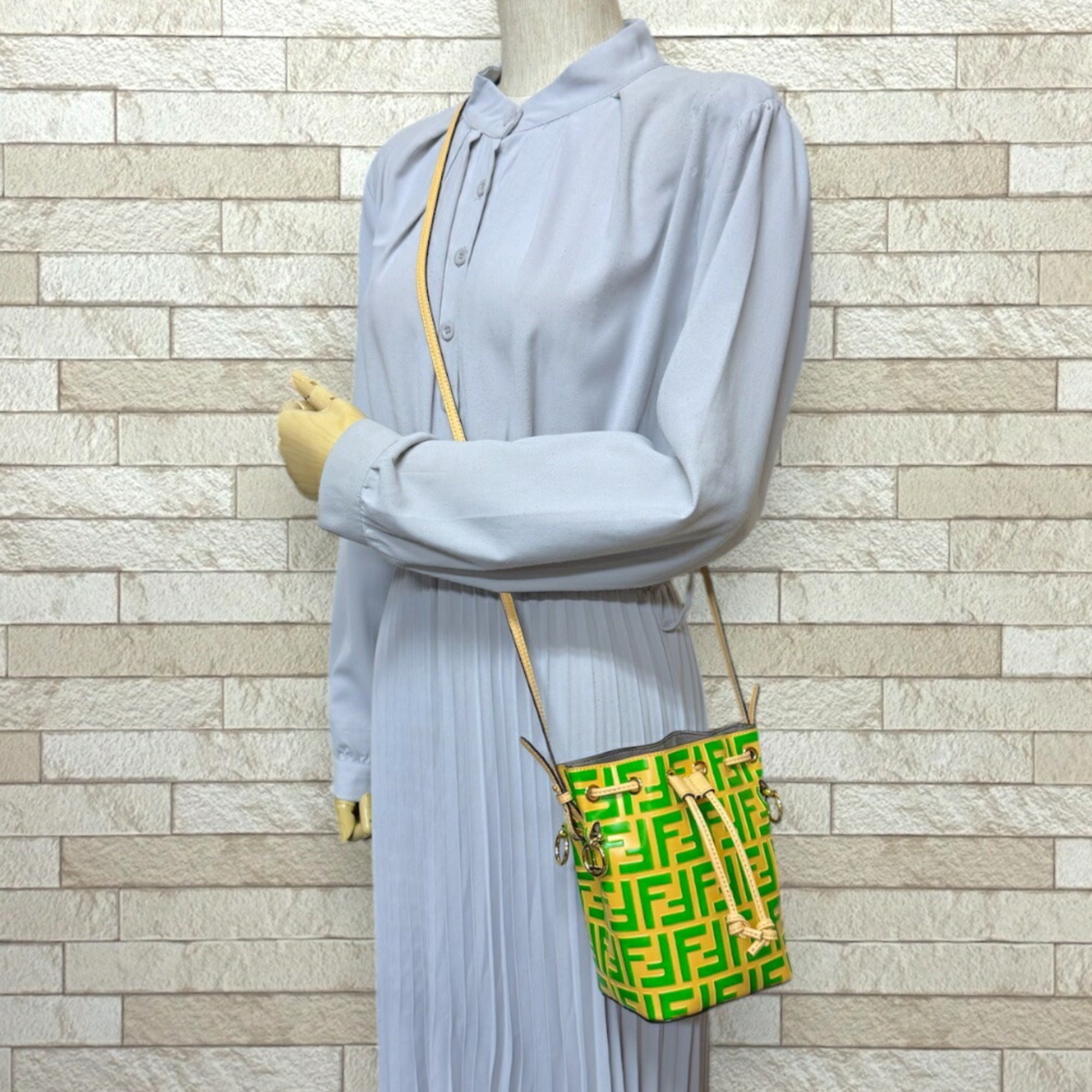 Fendi Beige Green Leather Shoulder Bag