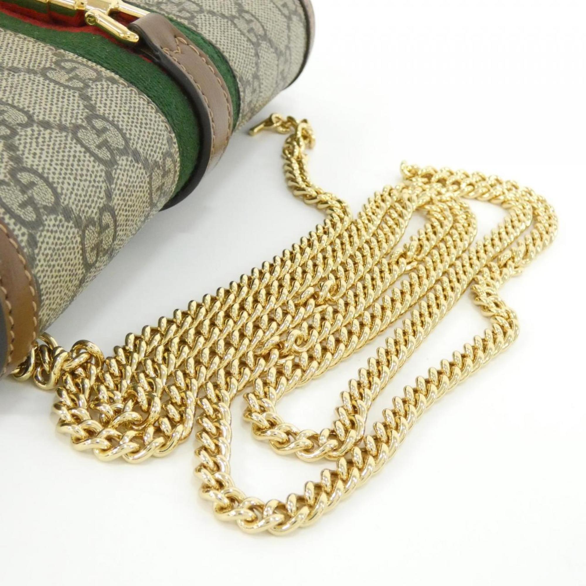 Gucci Beige Brown Gg Supreme Chain/Shoulder Wallet (Pre-Owned)