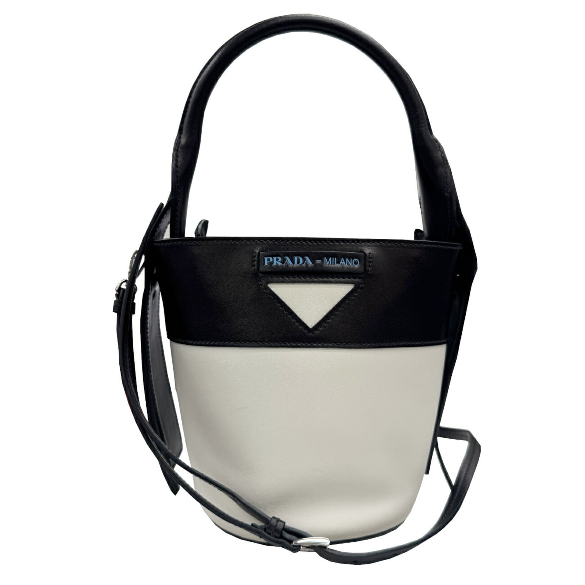 Prada Black White Leather Handbag Shoulder Bag