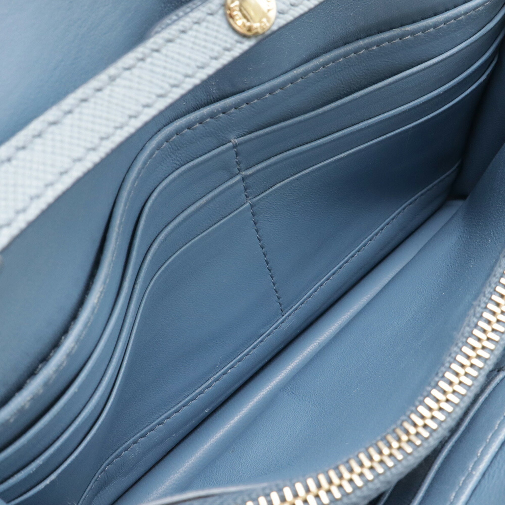 Prada Saffiano Blue Light Blue Saffiano Leather Chain/Shoulder Wallet