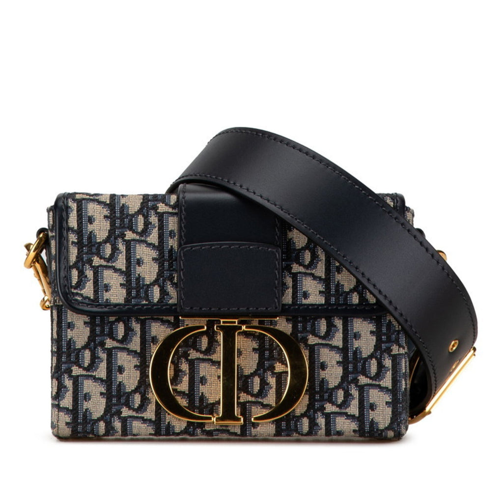 Christian Dior Beige Navy Jacquard Leather Shoulder Bag (Pre-Owned)