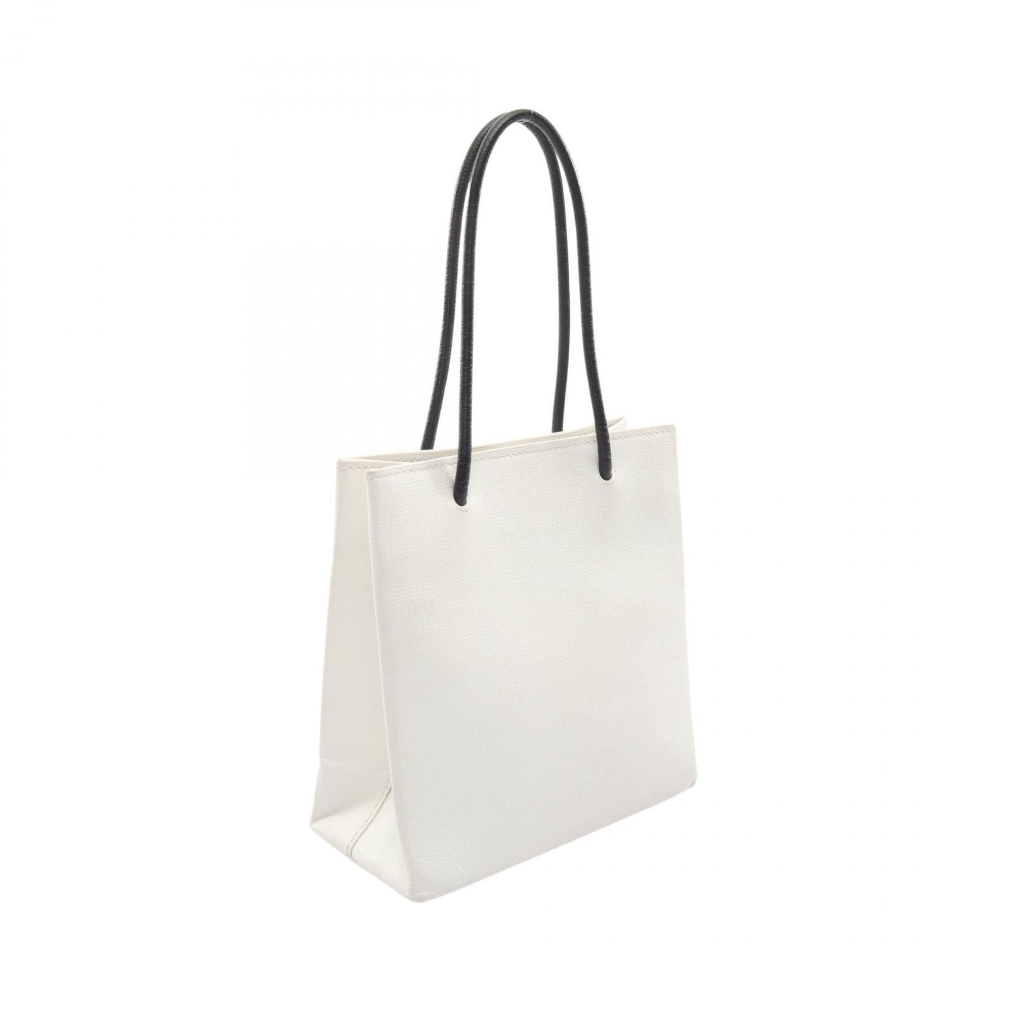 Balenciaga Black White Coated Canvas Leather Hand