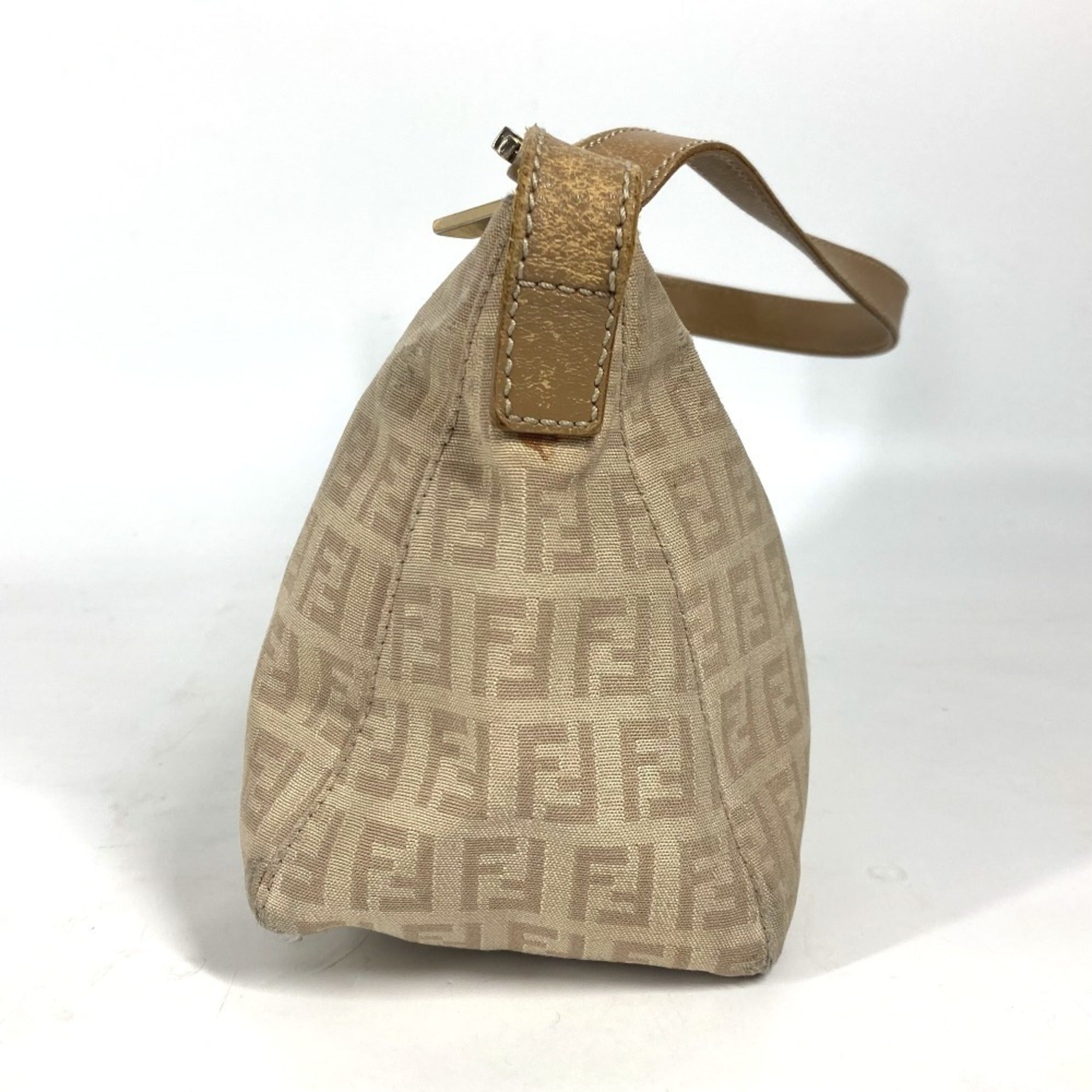 Fendi Beige Leather Canvas Shoulder Bag