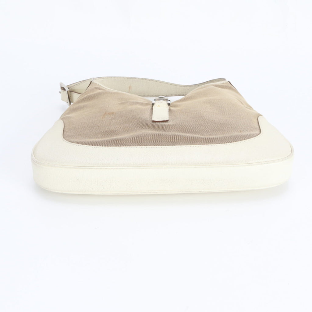 Gucci Beige Leather Canvas Handbag Shoulder Bag Tote Bag (Pre-Owned)